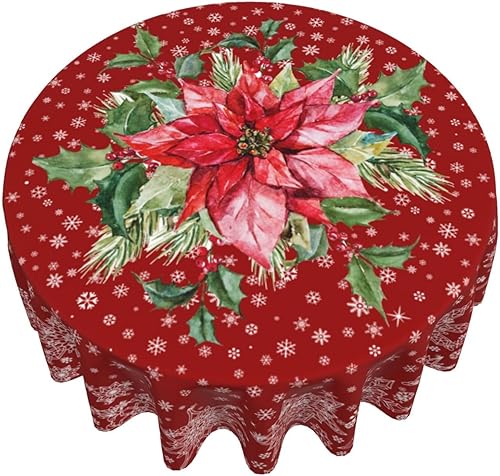 Miniatura 3 de mutakin Mantel redondo de flores de Navidad de 60 pulgadas, lavable, reutilizable, decoración de mesa para fiesta de cocina