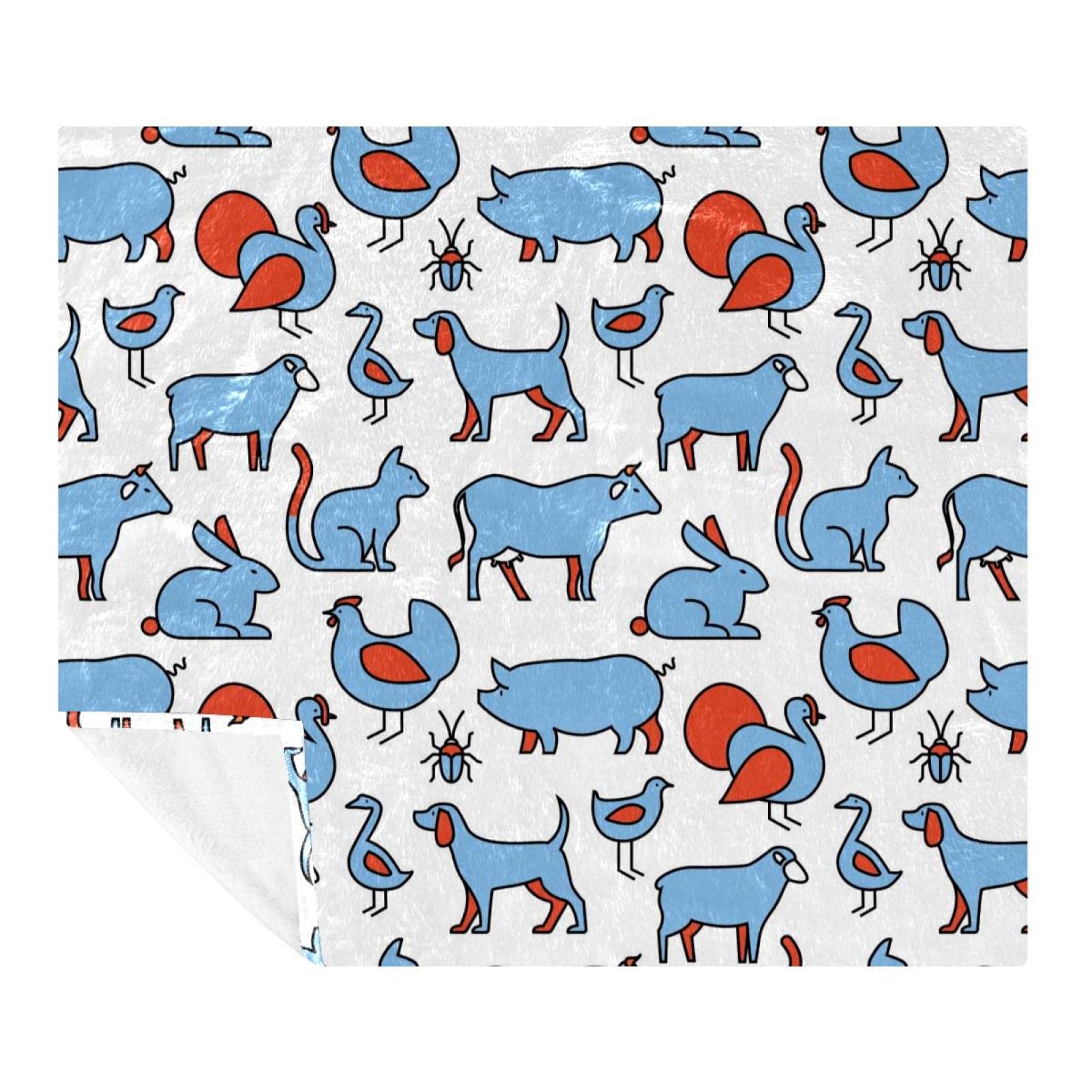 Manta de forro polar, súper suave, lujosa manta de ropa de cama de animales de granja, pato, perro, pollo, cerdo, vaca, azul