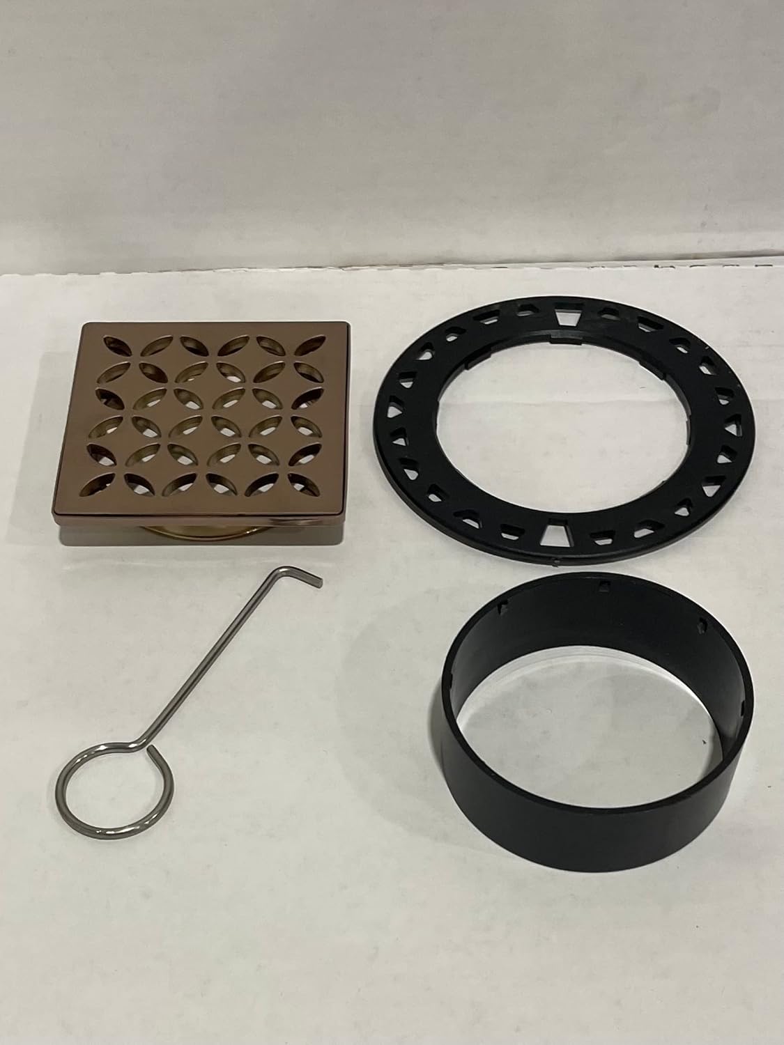 Schluter Kerdi-Drain Grate Kit with Integrated Slope Bonding Flange - Ideal for Bathroom or Wet Rooms - 4" BR Rose Gold Floral, Adjustable - KDIF4GRKEBRGD5