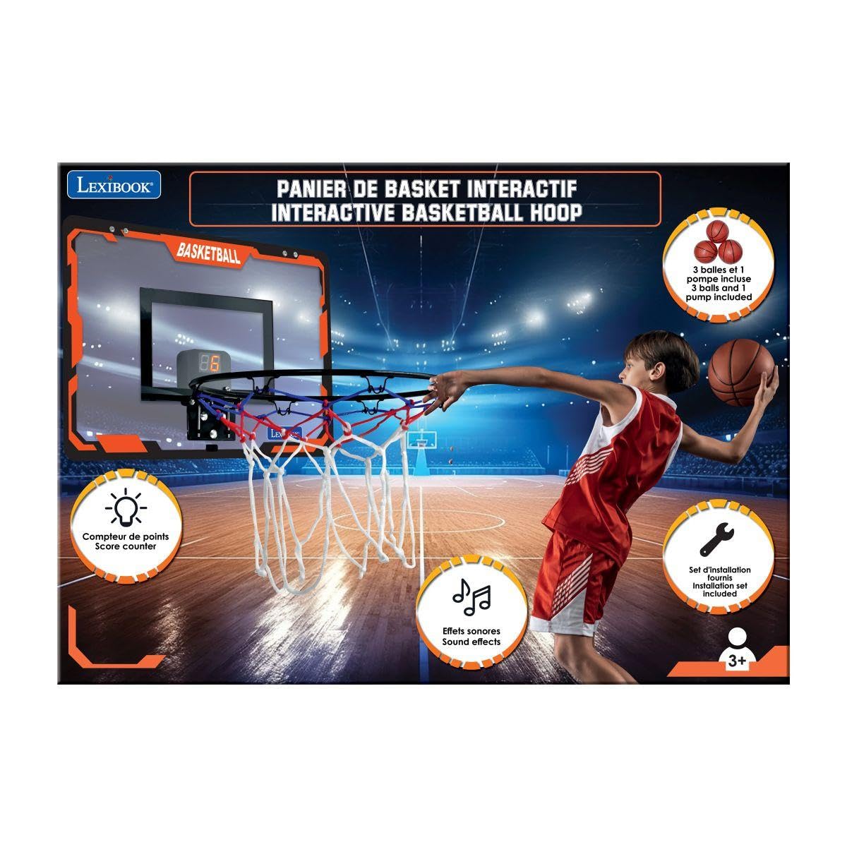 LEXIBOOK, Interactive basketball hoop, Score counter, Sound effects, Basketball, pump included and installation kit included, JG920LXB - Image 4