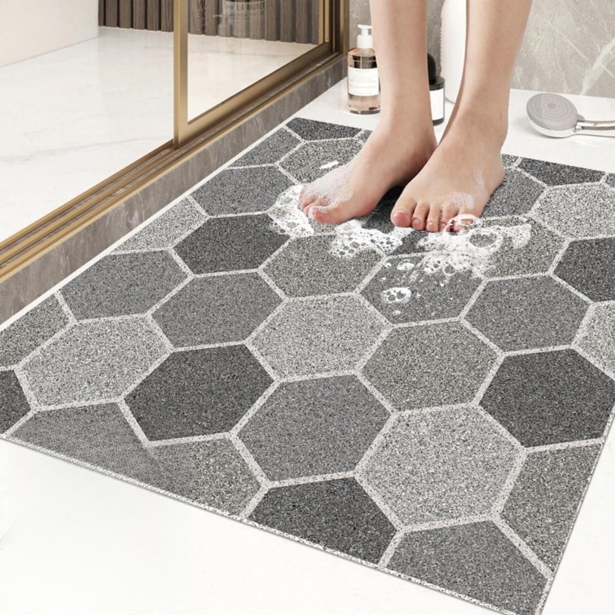 Tapis de Bain Doux et Lavable en Machine de Style Moderne avec Trous de Drainage – séchage Rapide