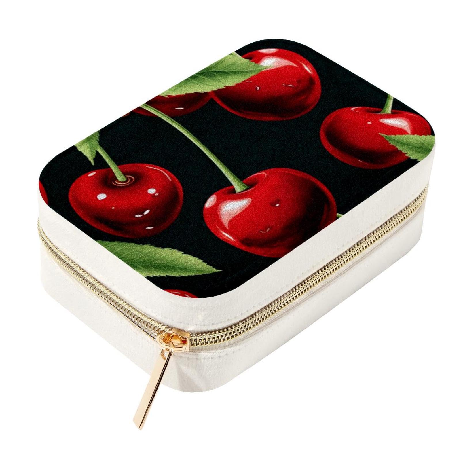 Boîte à bijoux double couche à motif cerise pour femmes et filles