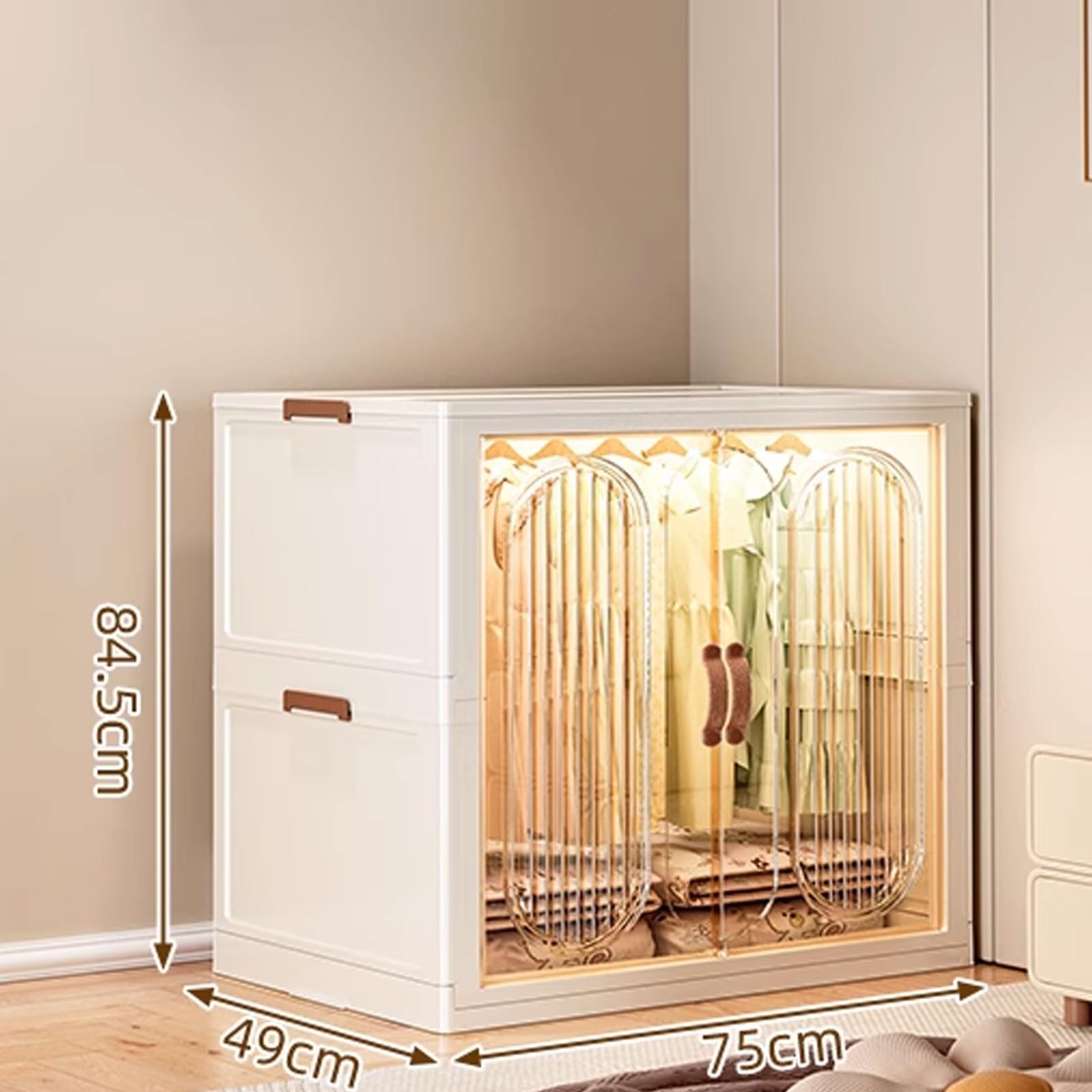 armadio, Con porte combinabili in materiale PP con ruote universali e serratura magnetica(75 * 49 * 84.5cm)
