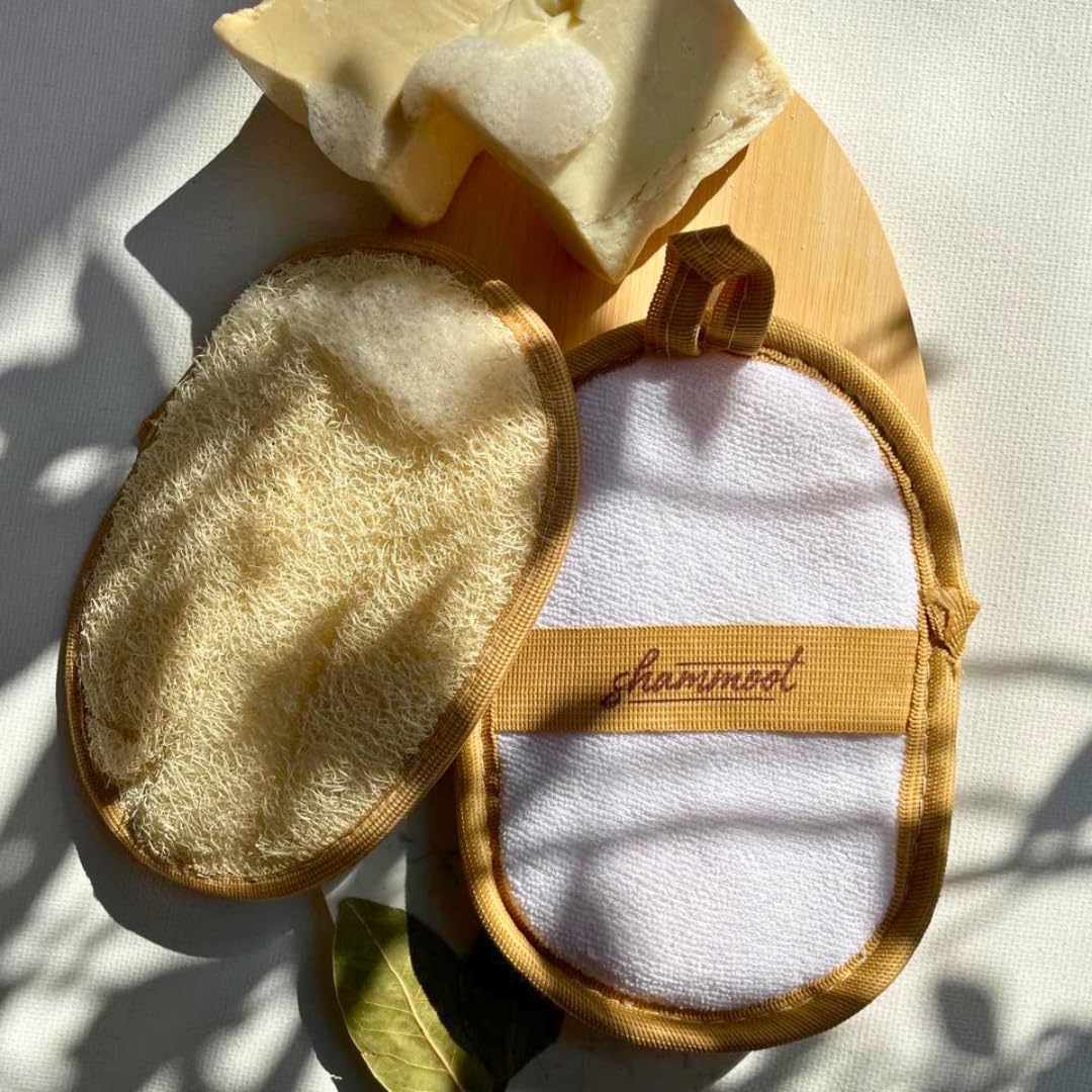 Esponja exfoliante natural para el cuerpo, esponja natural jordana que exfolia la cara y el cuerpo para una piel más saludable, lufas de 2 lados para hombres y mujeres, limpiador de gel