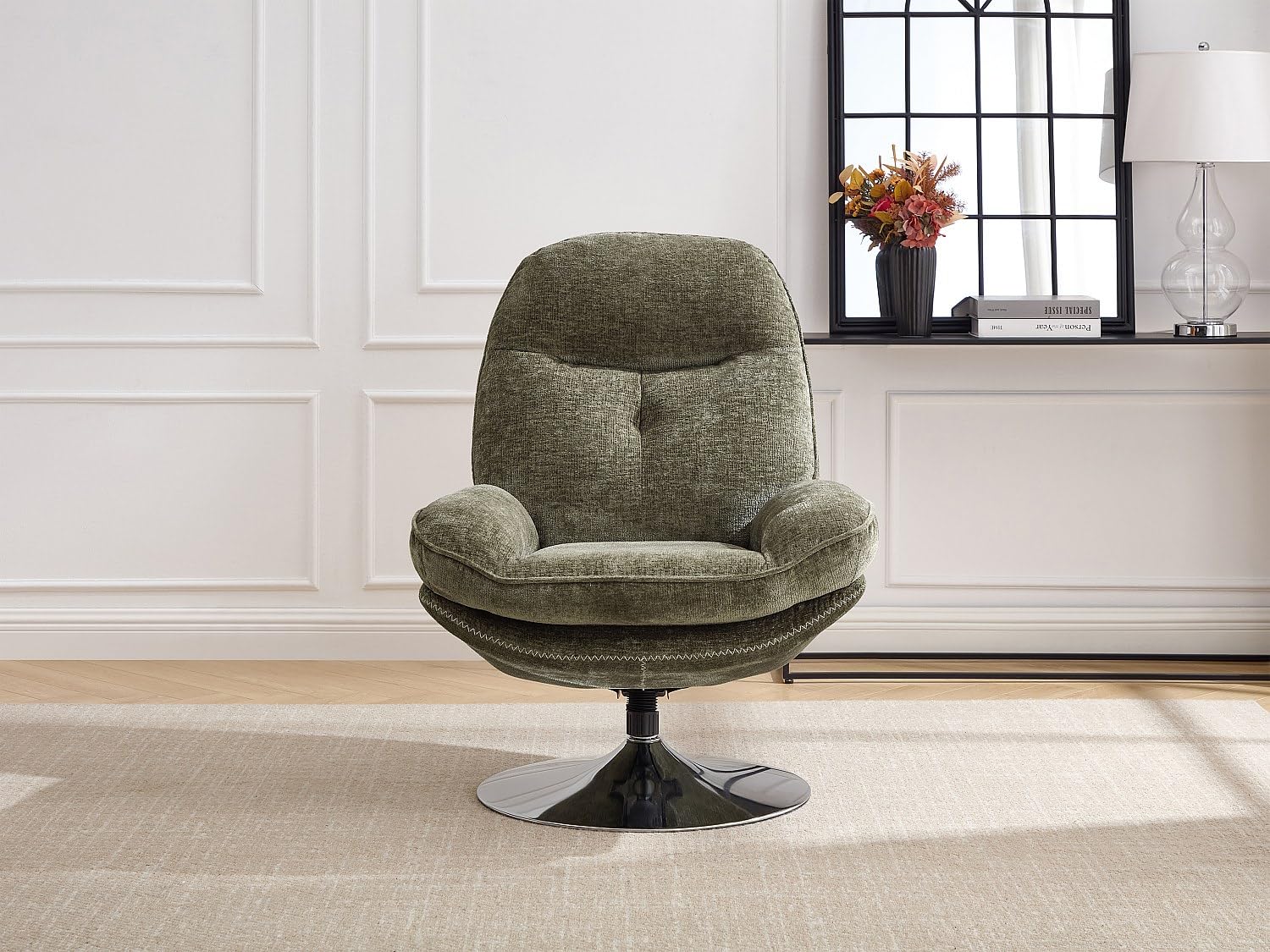 Vente-unique - Fauteuil pivotant en Tissu texturé Vert ILMACA