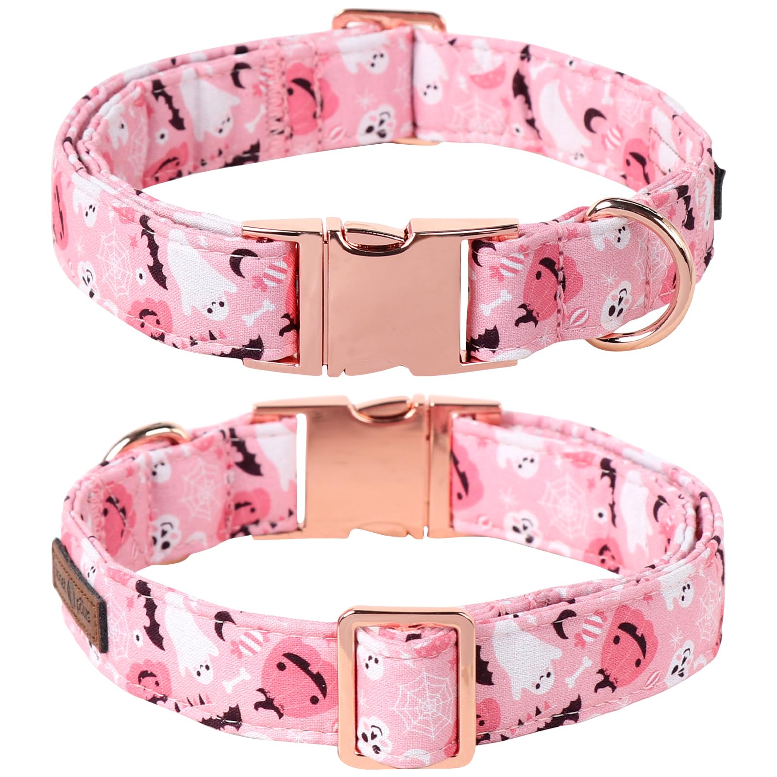 Lionet Paws Fall Pink Dog Collar, Cute Halloween Dog Collar for Large Dogs Adjustable Cotton Pumpkin Ghost Pet Collars for Large Dogs - Image 3
