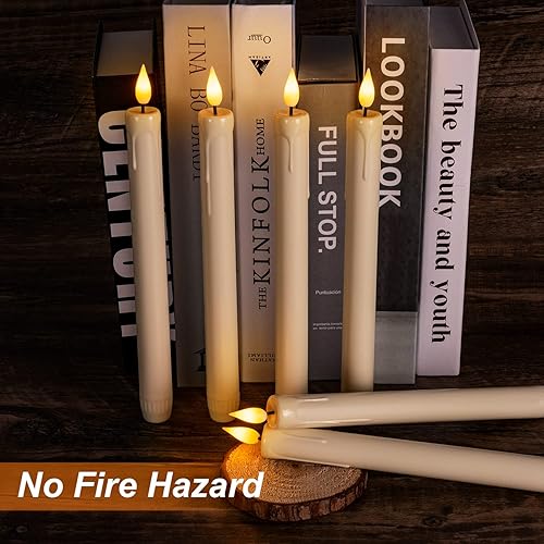 Miniatura 5 de Homemory 12 velas cónicas de plástico sin llama con temporizador remoto, candelabros LED marfil con luz de llama parpadeante, velas cónicas