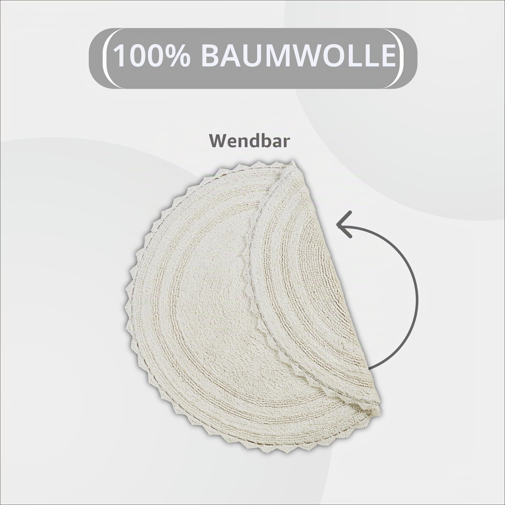 Better Trends Lilly Crochet Badteppich, rund, waschbar, 100% Baumwolle, wasserabsorbierend, Badematten, wendbar, für Dusche, Schlafzimmer oder Heimdekoration, Elfenbeinfarben, 61 cm