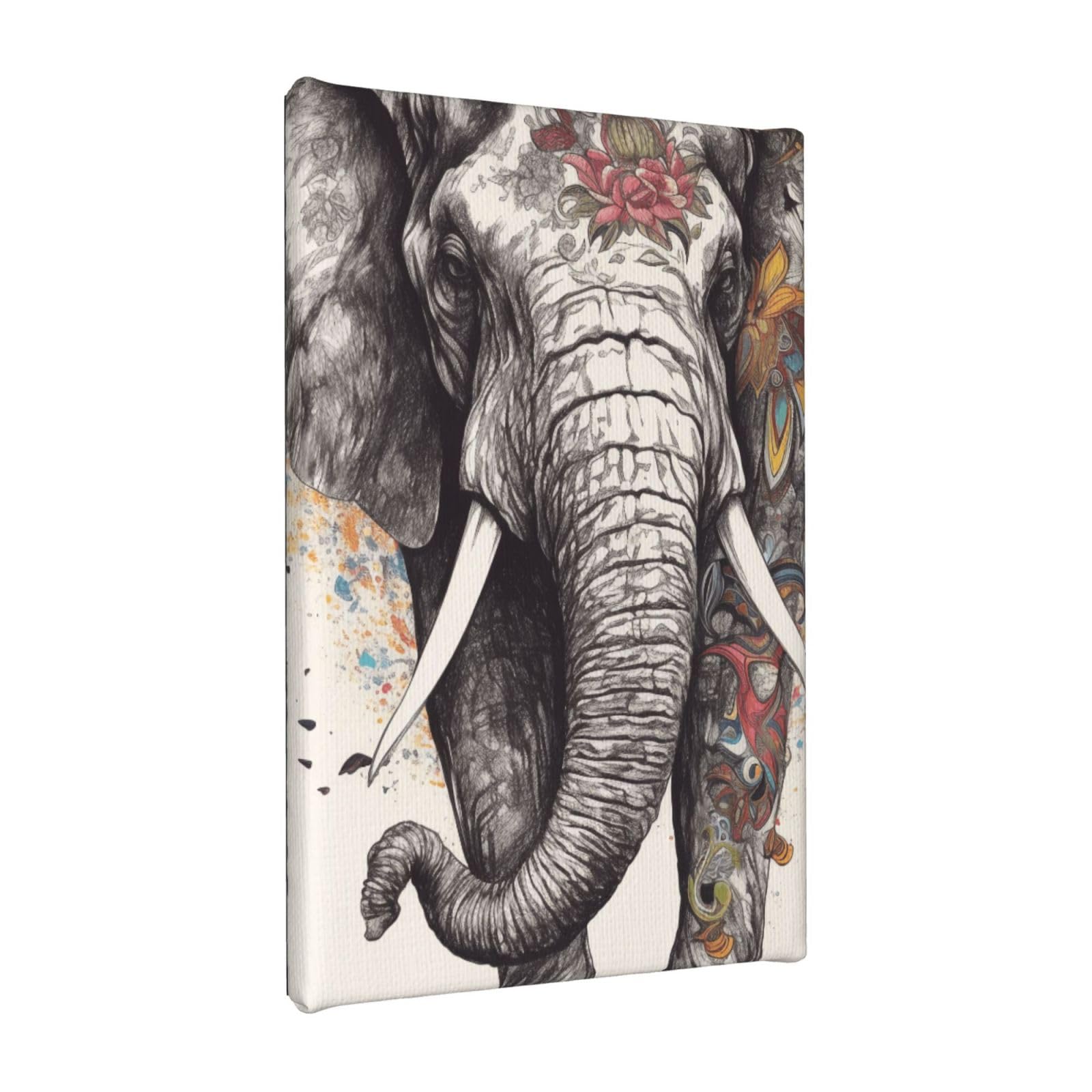 YKLJG Elephant Printed Wall Art Canvas Painting 20x30 CM Wooden Framed Picture Painting Artwork Prints for Bedroom Kitchen Home Office Decor
