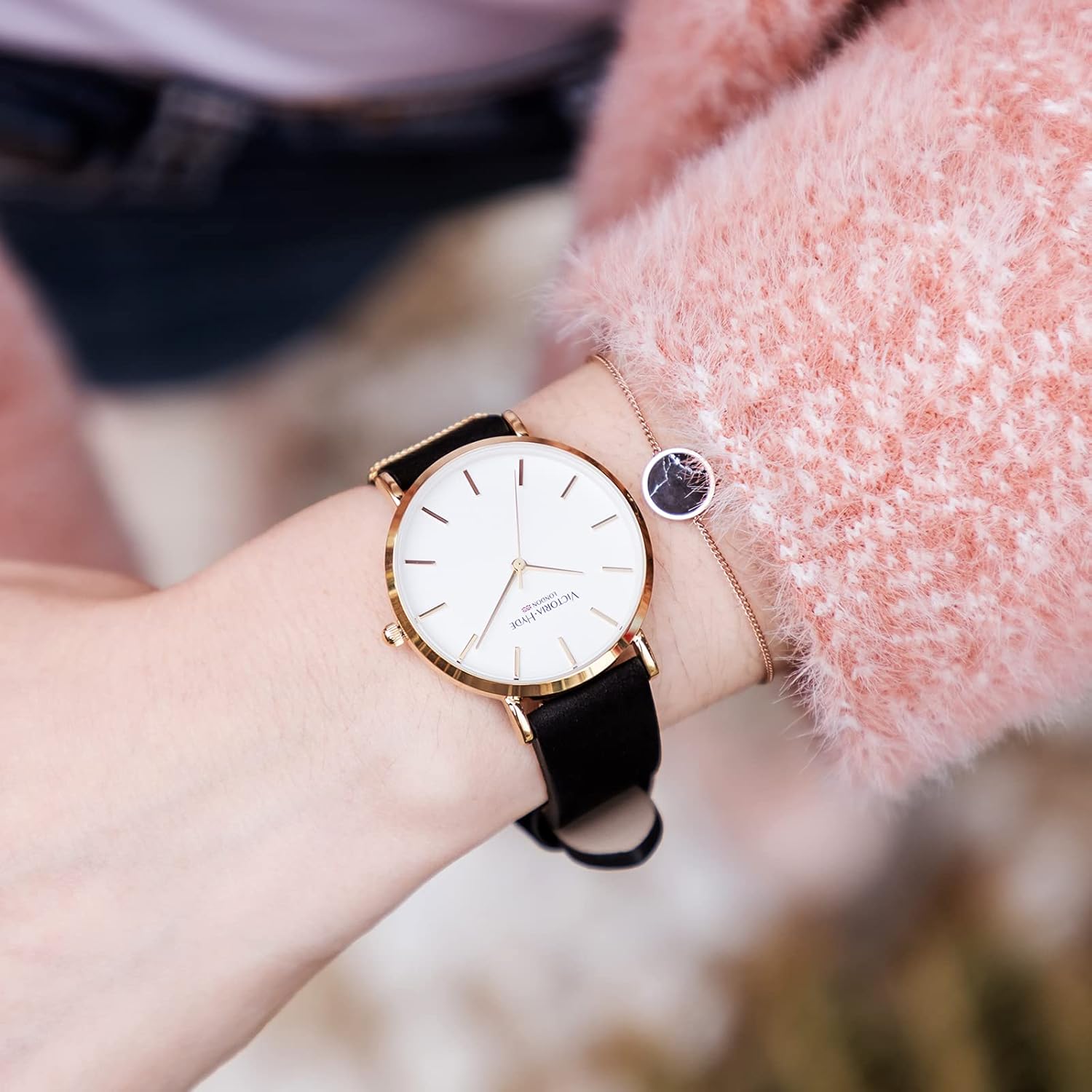 VICTORIA HYDE Women Watches Adjustable Bracelet Set Analog Quartz Detachable Genuine Leather Strap Ladies Wristwatch Gifts for Her Black White - Image 6