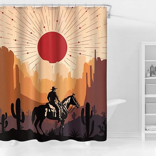 Miniatura 2 de Ufeela Cortina de ducha de vaquero occidental, de 60 pulgadas de ancho x 72 pulgadas de alto, abstracto, bohemio, puesta de sol, cactus, paisaje