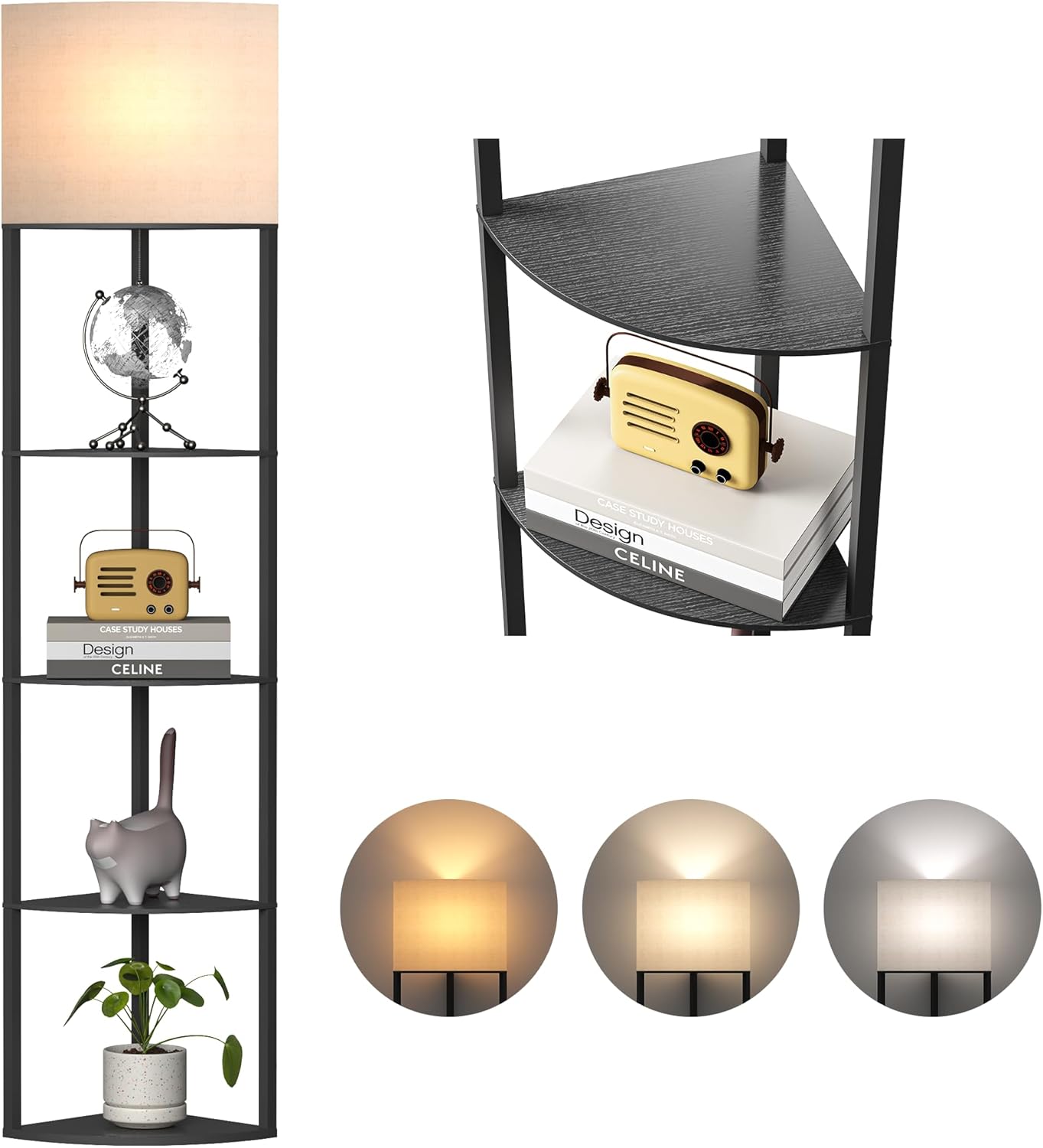 Meisoda 5Tier Floor Lamp with Shelves, Standing Lamp with 4 Tier Wood