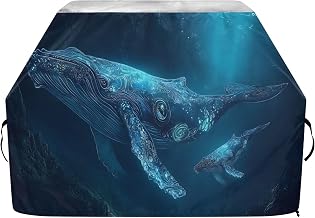 Premium Grill Cover Waterproof Barbecue Cover Fade Resistant BBQ Cover Heavy Duty Fits Grill Widths Up to 25 in Blue Glowing Humpback Whale