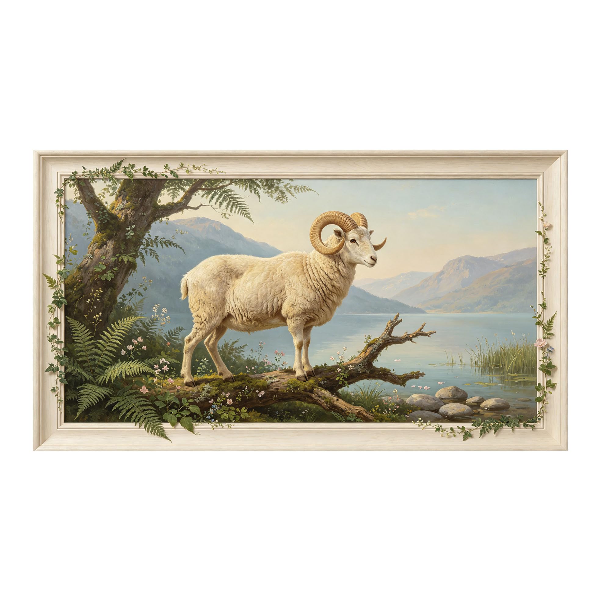 Murasolite 3D 3D Framed Wall Art 50cm×90cm Mountain Lake Landscape Oil Painting SelfAdhesive Fabric Mural Wall Decor, Peel and Stick No Damage to Wall for Bedroom Living Room