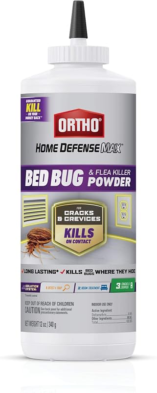 Ortho Home Defense Max Polvo para matar chinches y pulgas, 12 oz. | Mata chinches y pulgas, mata al contacto, proporciona hasta 8 meses de control, trata grietas y hendiduras