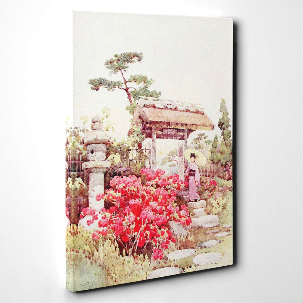 Ella Du Cane Japanese Oriental Azaleas Canvas Print | Gallery Wrapped 30mm Frame Wall Art | 30x20 inches | Ready to Hang | Asian Picture | Living Room Bedroom Lounge Office