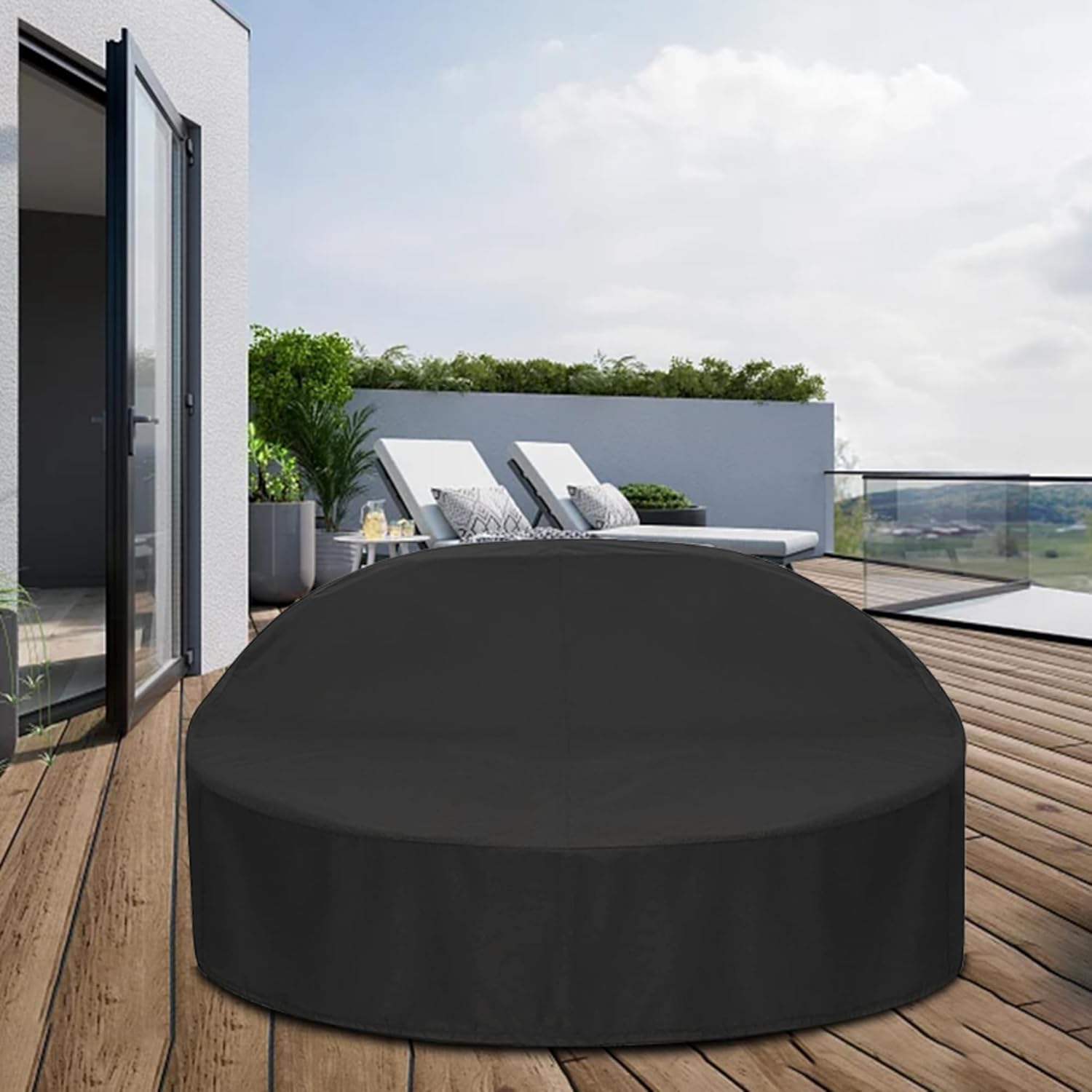 Outdoor Round Daybed Cover, 88-Inch Heavy-Duty Waterproof and UV-Protected Patio Cover for Round Daybeds (Black, 88"L x 85"W x 16"/35"H)