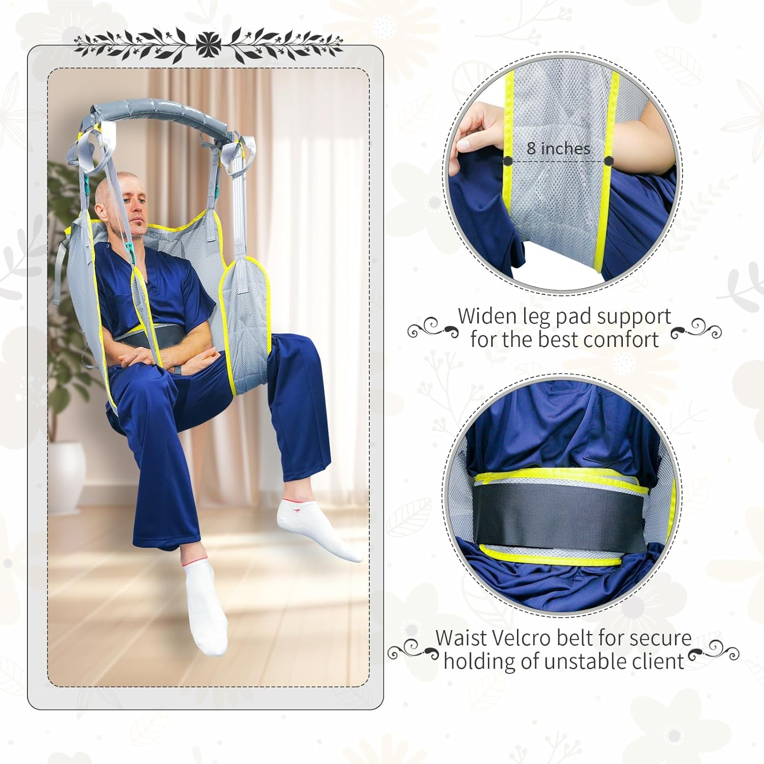 Ehucon sangle de levage à jambes divisées avec appui-tête (M)