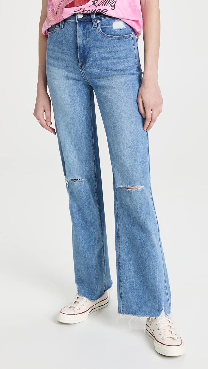 [BLANKNYC] Women's Womens Five Pocket Wide Leg Jean with Rips at Knee, Fashionable & Stylish Pants