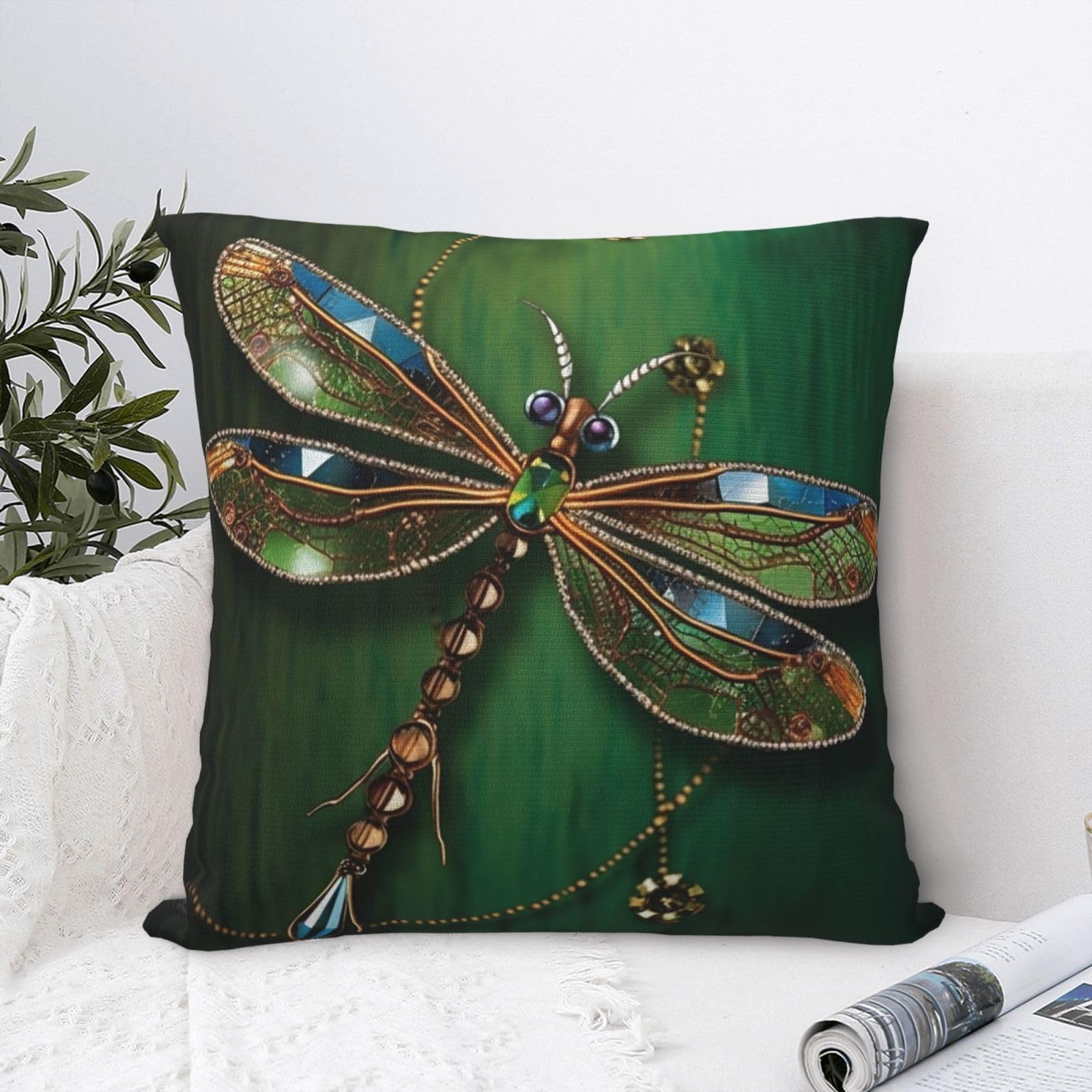 FodPand Luxury Velvet Throw Pillow Covers 18"x18" Super Soft Decorative Pillow Cases - Jewel Dragonfly Pillowcases Modern Lumbar Cushion Cases for Couch Sofa Bed Pillow Shams