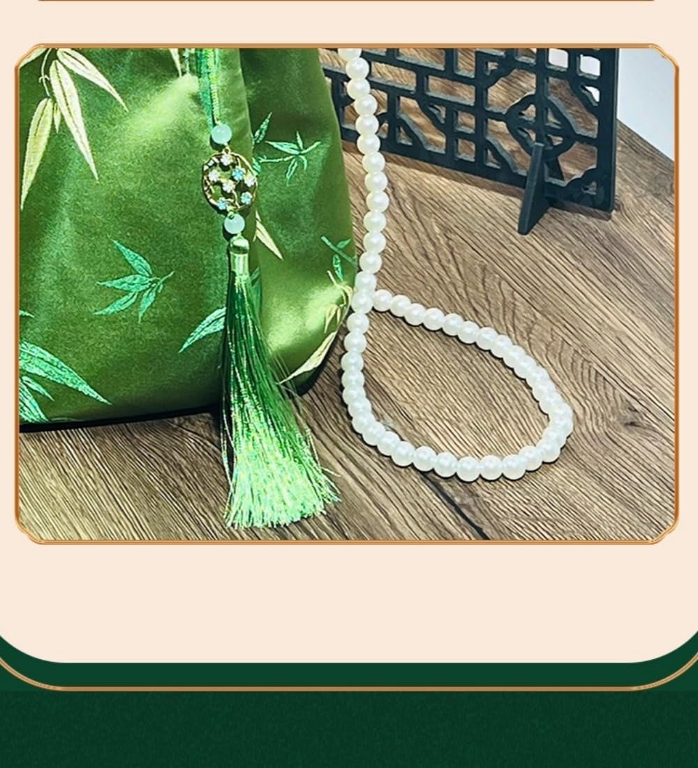 Women's Chic Cheongsam Handbag Retro Brocade Handbag Leaf Jacquard Hanfu Bag Evening Clutch With Bead Chain