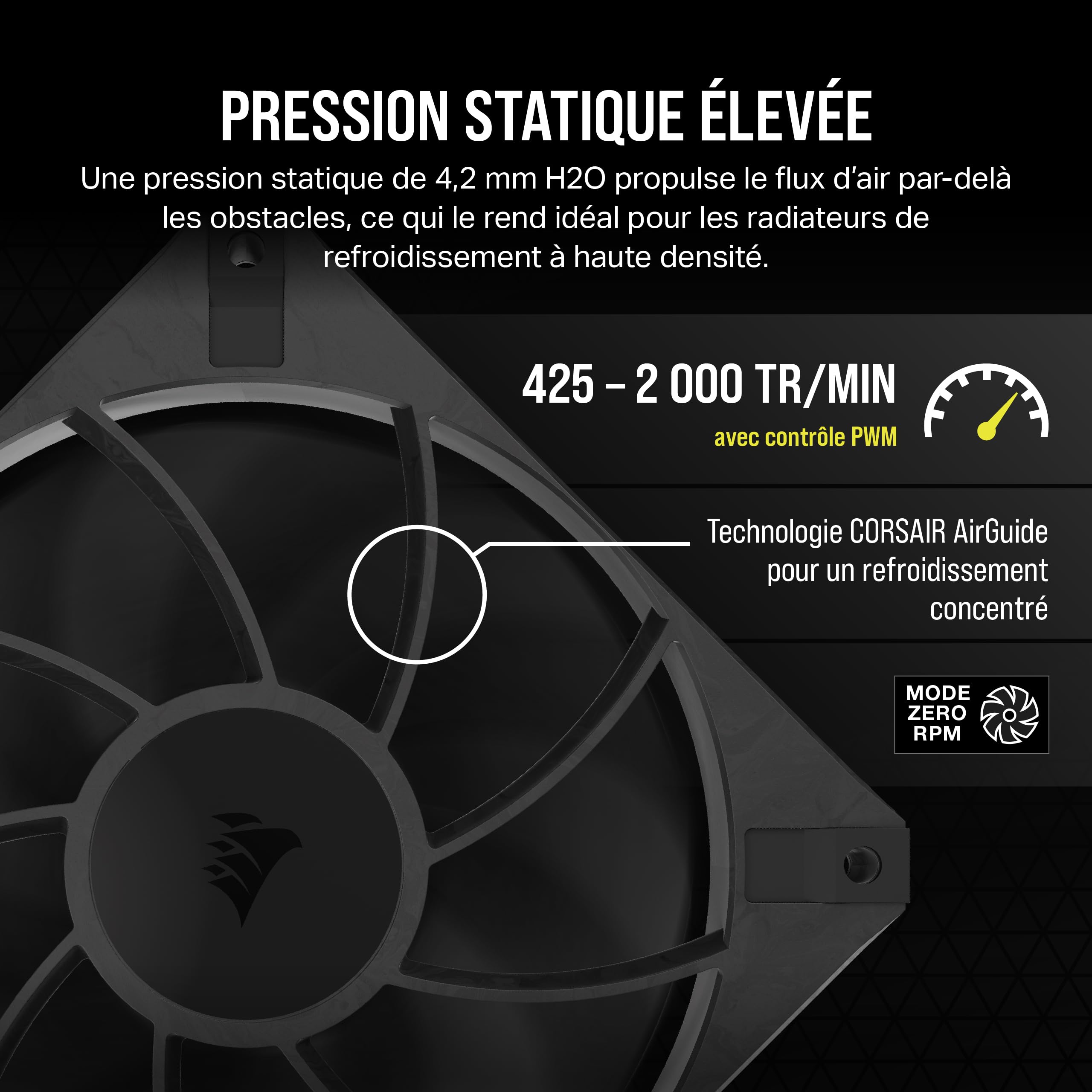 CORSAIR RS120 Max PWM Ventilateurs Épais de 120 mm – Pression Statique Élevée – Conception en Polymère à Cristaux Liquides – Lot de Trois – Noir