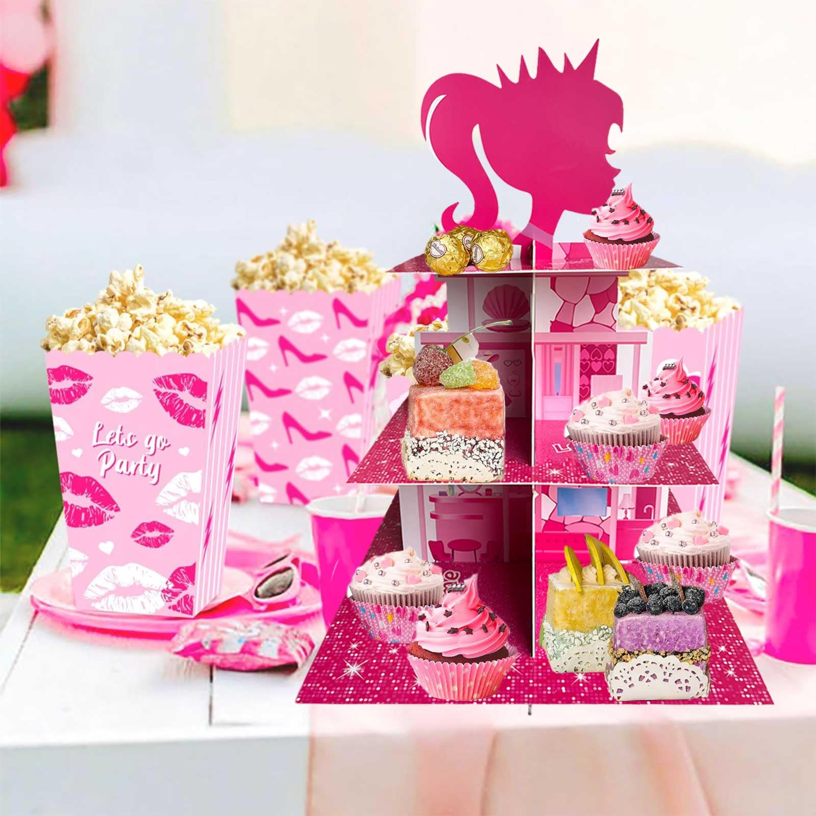 Barbie Party Decorations Pink Princess 3-Tier Cupcake Stand