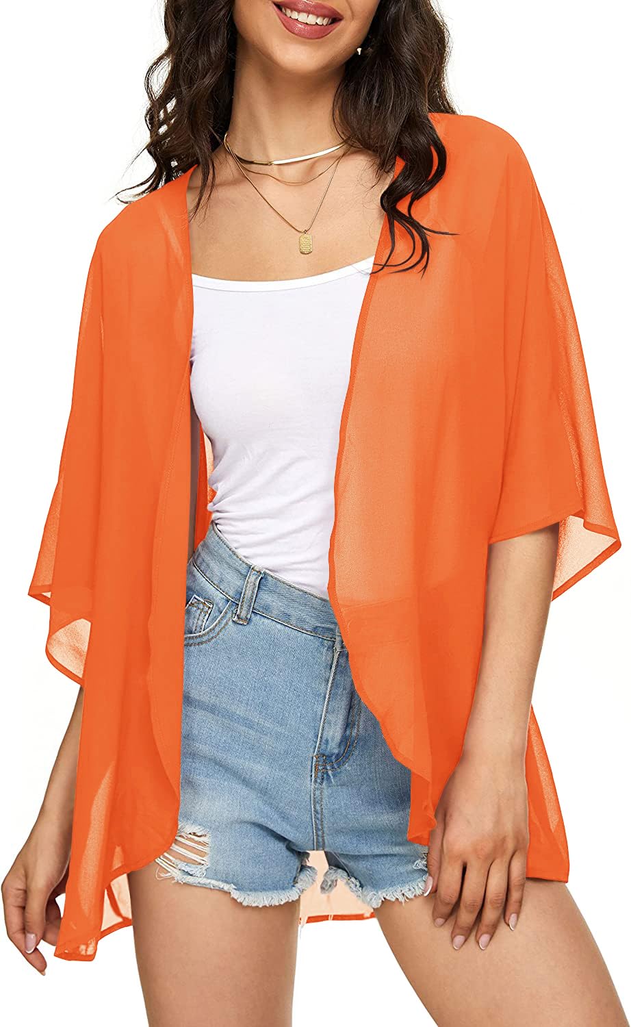 Indian TrendyWomen's Solid Puff Sleeve Kimono Cardigan Loose Cover Up Casual Blouse Top Chiffon