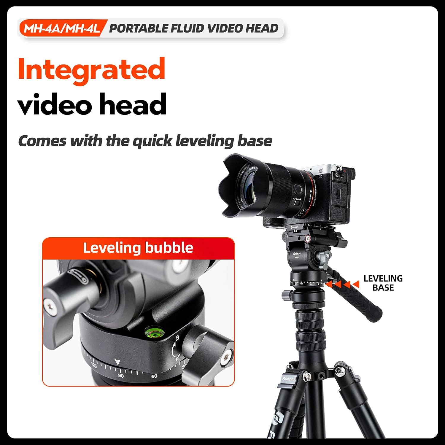 Fotopro Fluid Head Panoramic Tripod Drag Pan Video Head with QR Plate, for DSLR Cameras Camcorders (MH-4L)