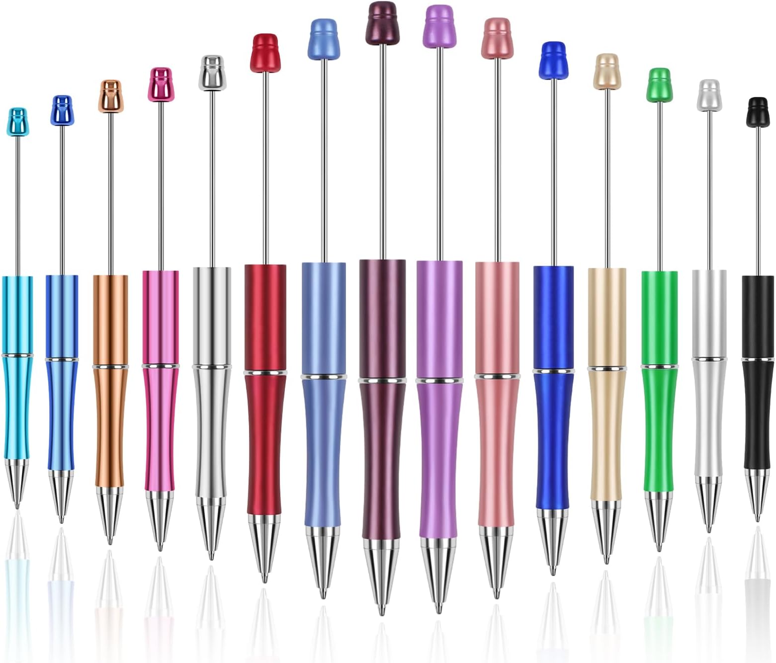 Joyberg 15 PCS Beadable Pens Bulk Colored Plastic, Black Ink Beaded Pens Creative Diy Pen, Cute Cool Assorted Bend Pens for Make Gifts for Children and Students, Office School Supplies
