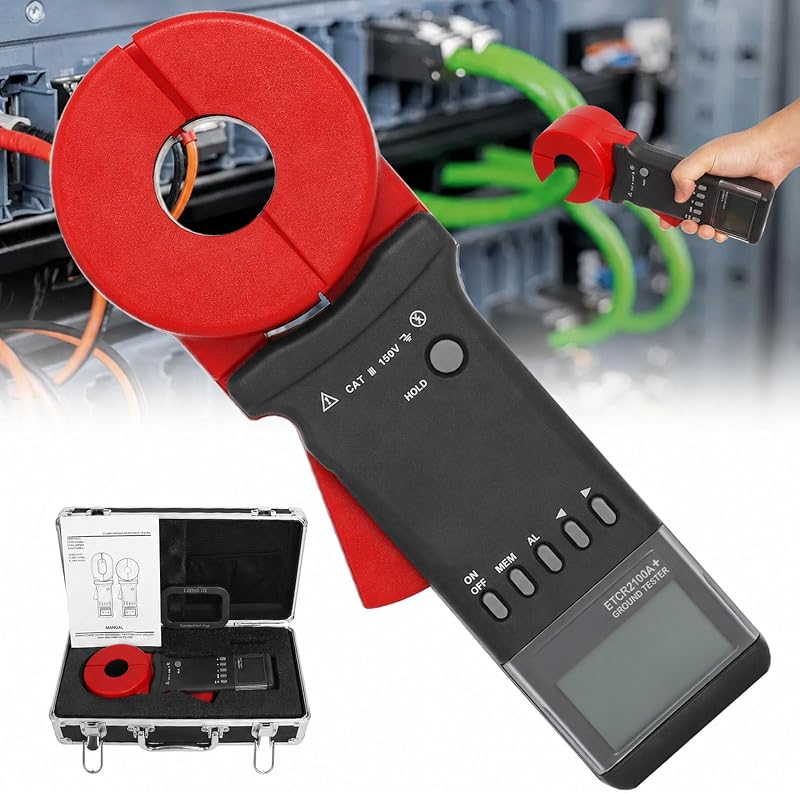 Podoy ETCR2100A+ Medidor de Resistencia de Tierra Probador de Tierra Pinza Digital 200Ω | El diseño con abrazadera sin contacto prueba los bucles de tierra sin desconectar los cables de tierra; Mandíbula de Φ32 mm, resolución de 0,001 Ω; Sin batería