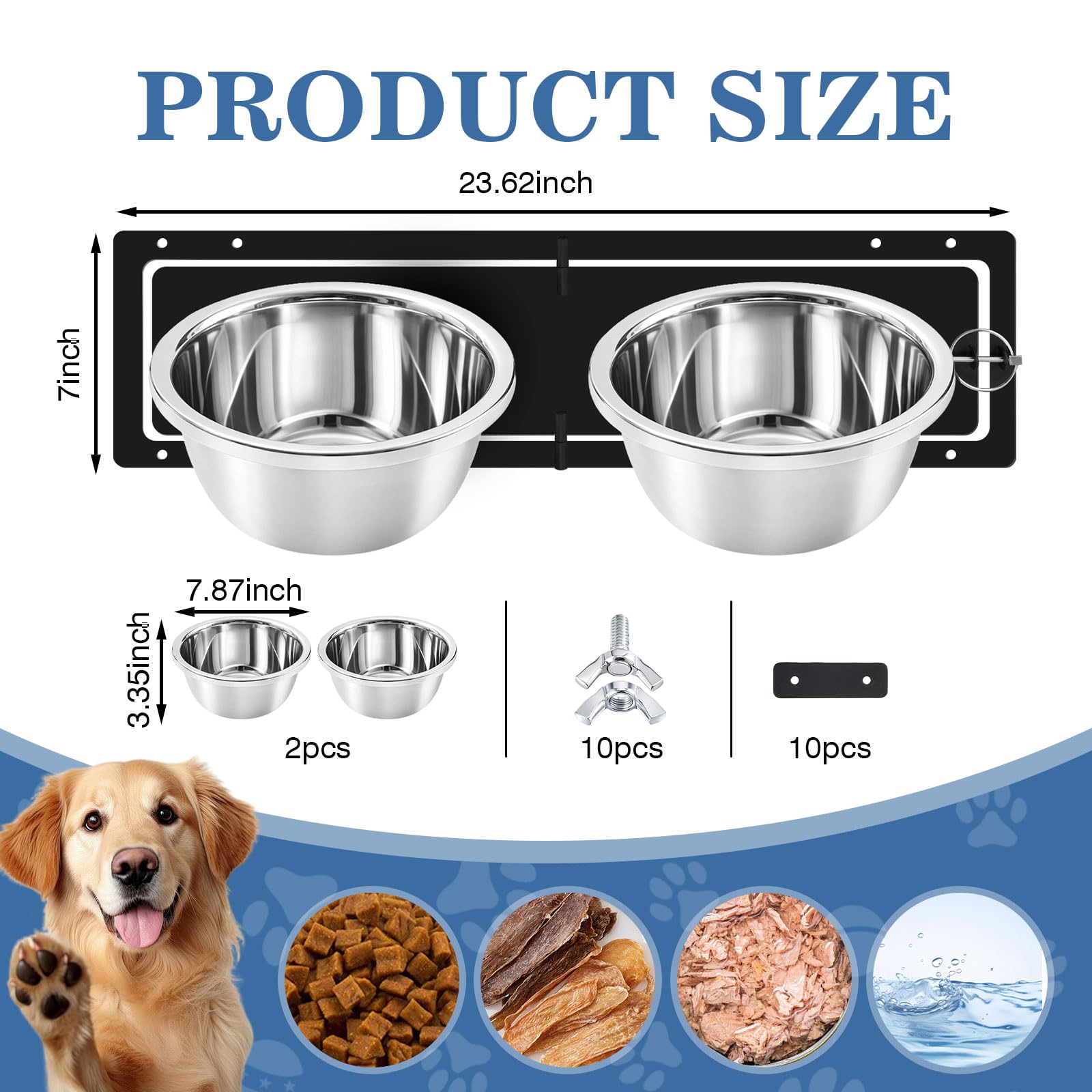 LemonRoad Futternapf für Hunde, drehbar, Edelstahl, Metall, mit Drehhalterung, für große, mittelgroße und kleine Hunde, Fütterung für Käfige, Hundehütte, 59,9 x 17,8 cm