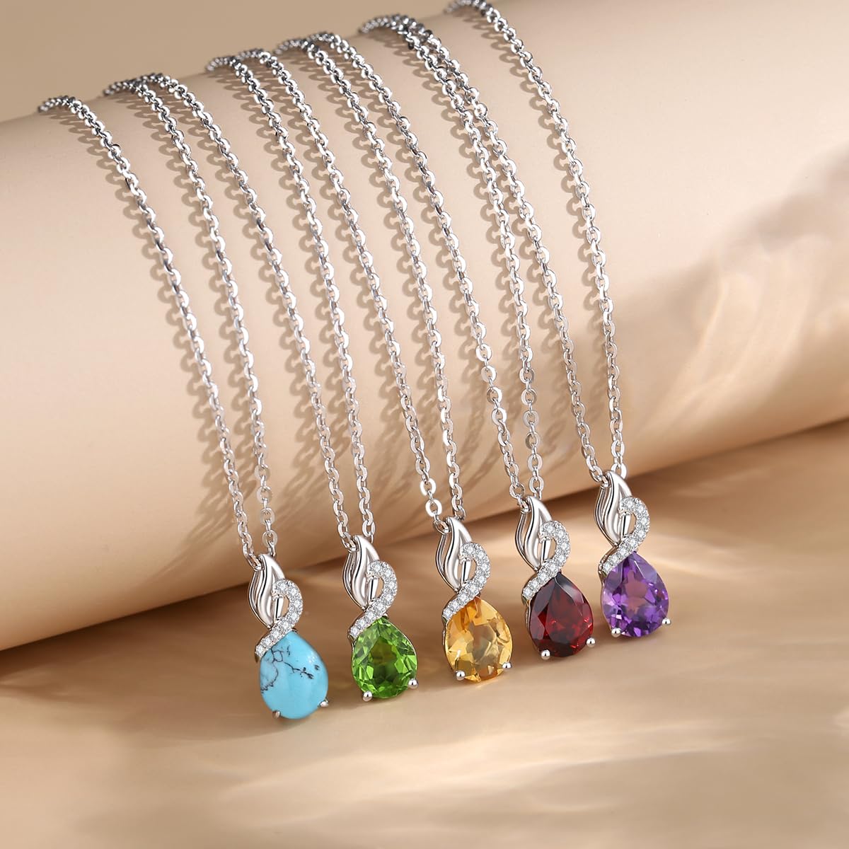 FANCIME Solide 14 Karat 585 Weiß Gold Anhänger Kette mit Tropfen Edelstein 0.28ct Diamant Geschenk Schmuck für Damen, 925 Silber Kettenlänge: 40 + 5 cm