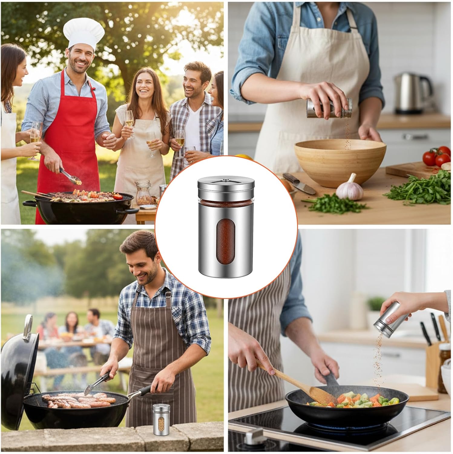 12 PCS Stainless Steel Salt and Pepper Shakers Set with Adjustable Pour Holes and Glass Window Seasoning Shakers with Rotating Lid Spice Dispenser Shaker for Seasoning, Sugar, Cinnamon, Home Kitchen
