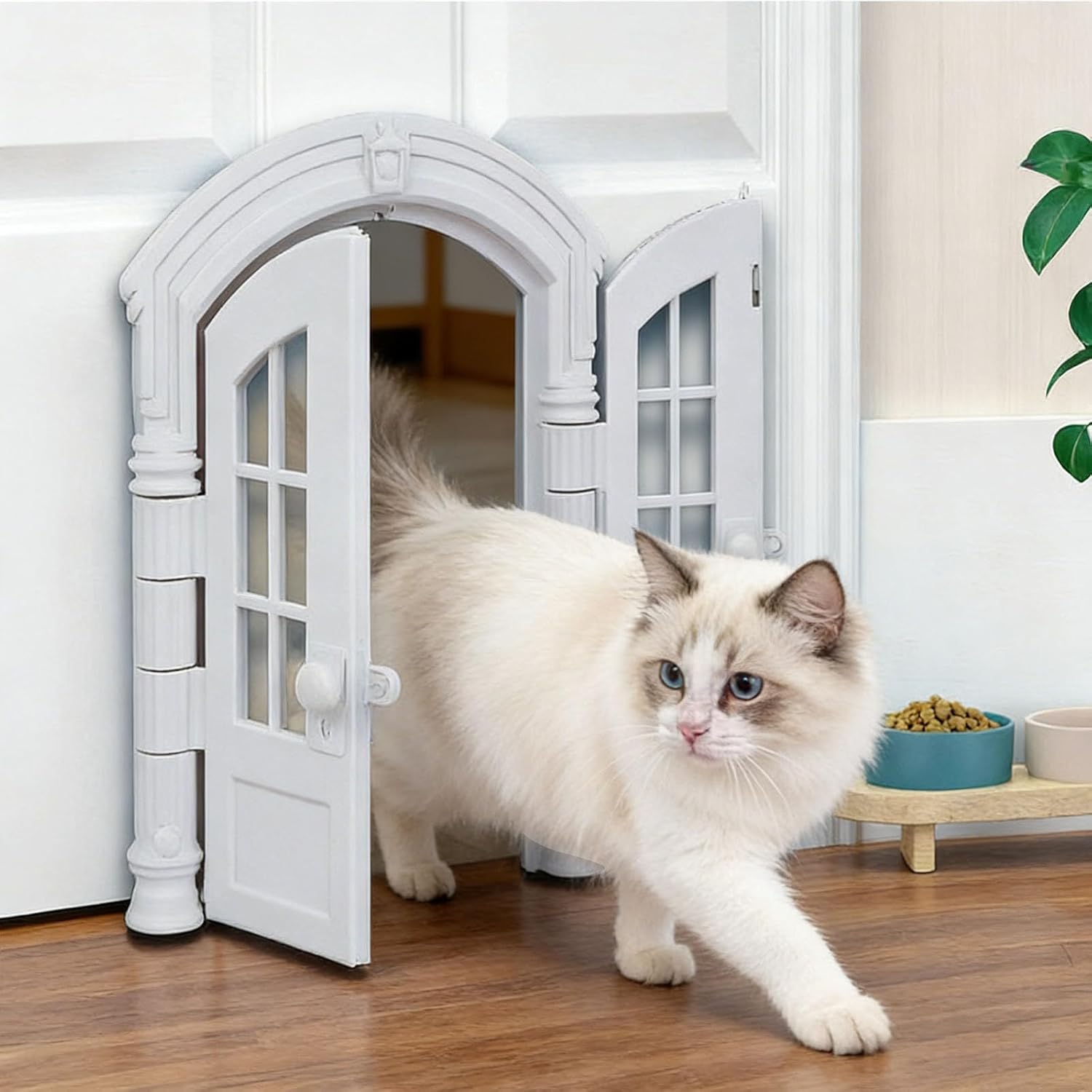 Cat Door, ABS Material Double Door Design, Lockable, Easy DIY Installation for Average-Sized Cats, 9.45 x 10.83 x 2.83” for Cats Weighing Less Than 20LB (White)