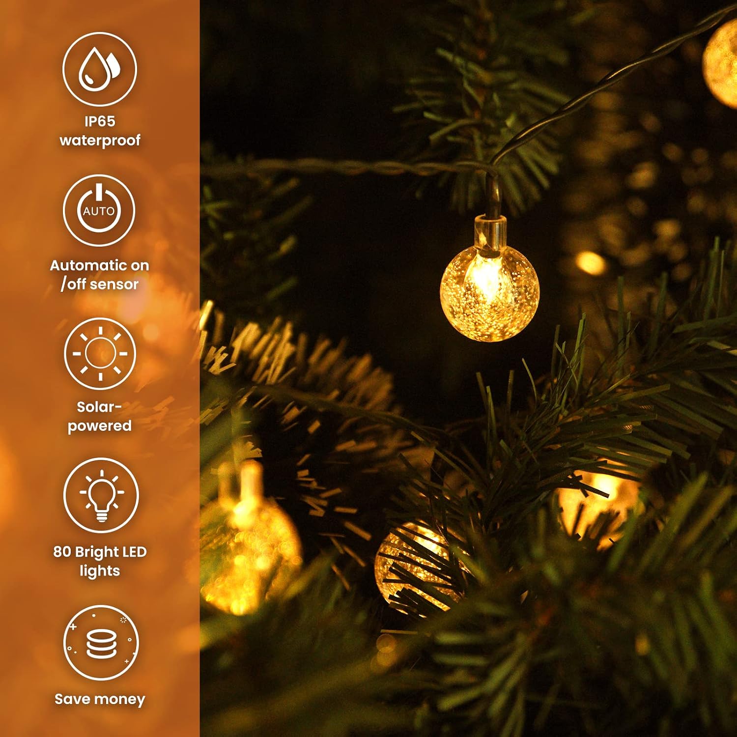 Lightique Solar String Lights 33 Feet Solar String Lights Outdoor Waterproof 100LED Solar Powered String Lights Solar Fairy Lights with 8 Lighting Modes for Porch Garden Tree Party Decor,Warm White