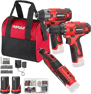 Sponsored Ad - POPULO 12V Max Lithium-ion Cordless Combo Kit (3-Tool), Power Drill Driver, 1/4 in. Impact Driver, Power Ro...