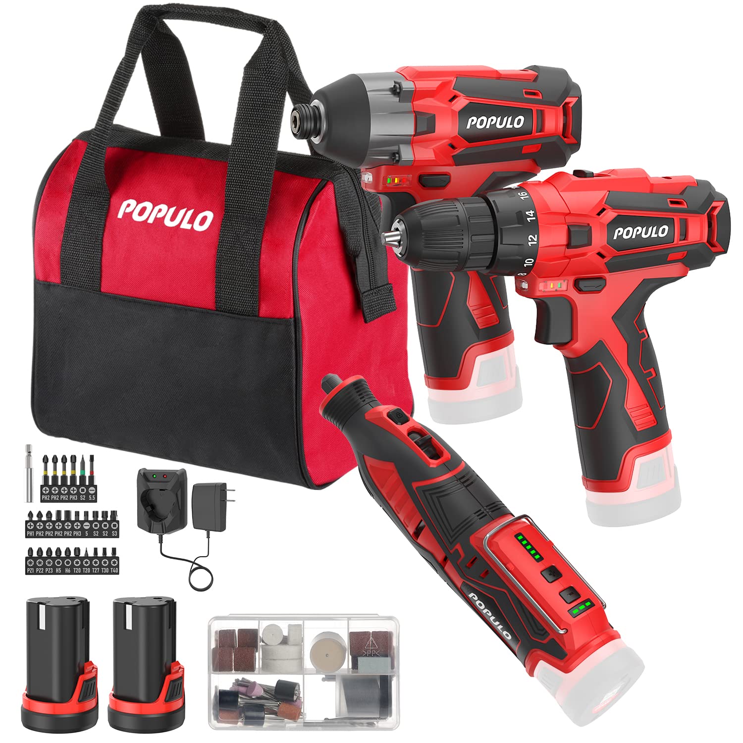 Buy POPULO 12V Max Lithiumion Cordless Combo Kit (3Tool), Power Drill