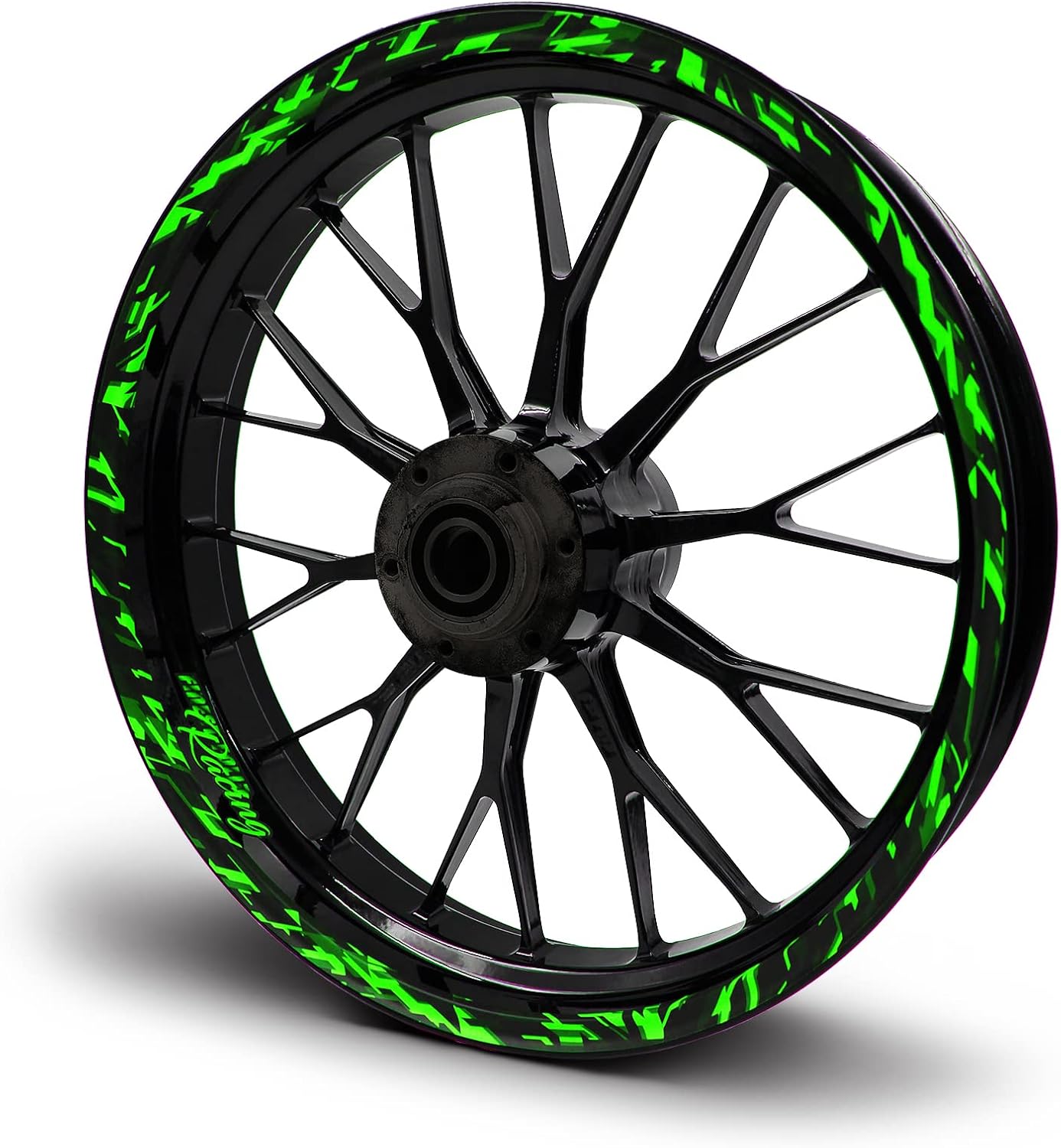 16-częściowy zestaw naklejek na krawędzie felgi do felg motocyklowych Future Design kompletny zestaw naklejek na felgi do 15″ 16″17″ 18″ 19″, MR017 (neonowa zieleń, matowe)