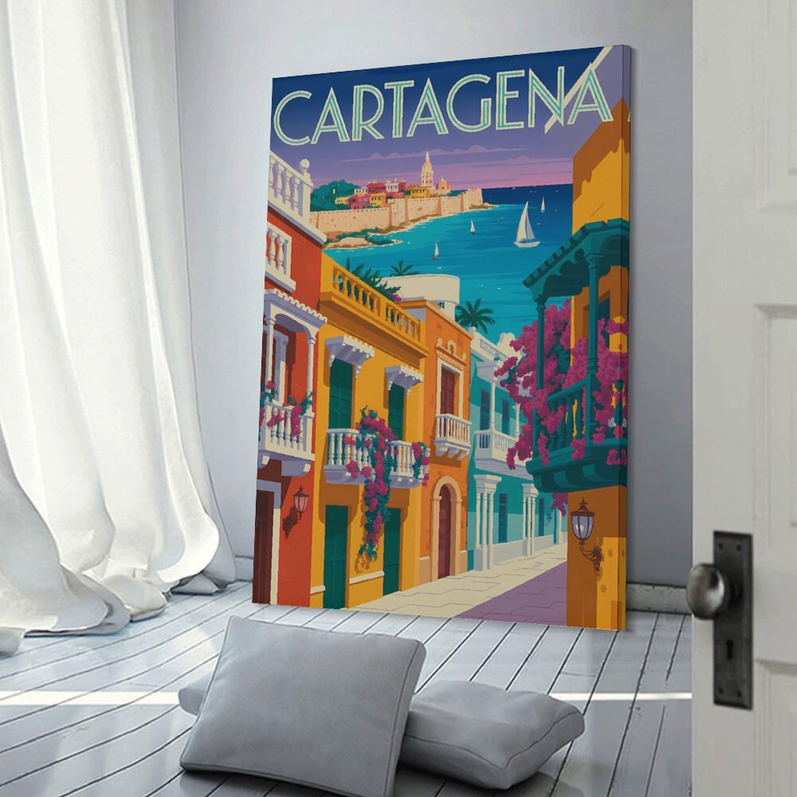 Junmoney Cartagena Vintage Travel (2) Canvas Wall Decor, 16x24inch(40x60cm), for Gallery Wall Decor And Room Displays, Wall Decor Suited to Curated Displays