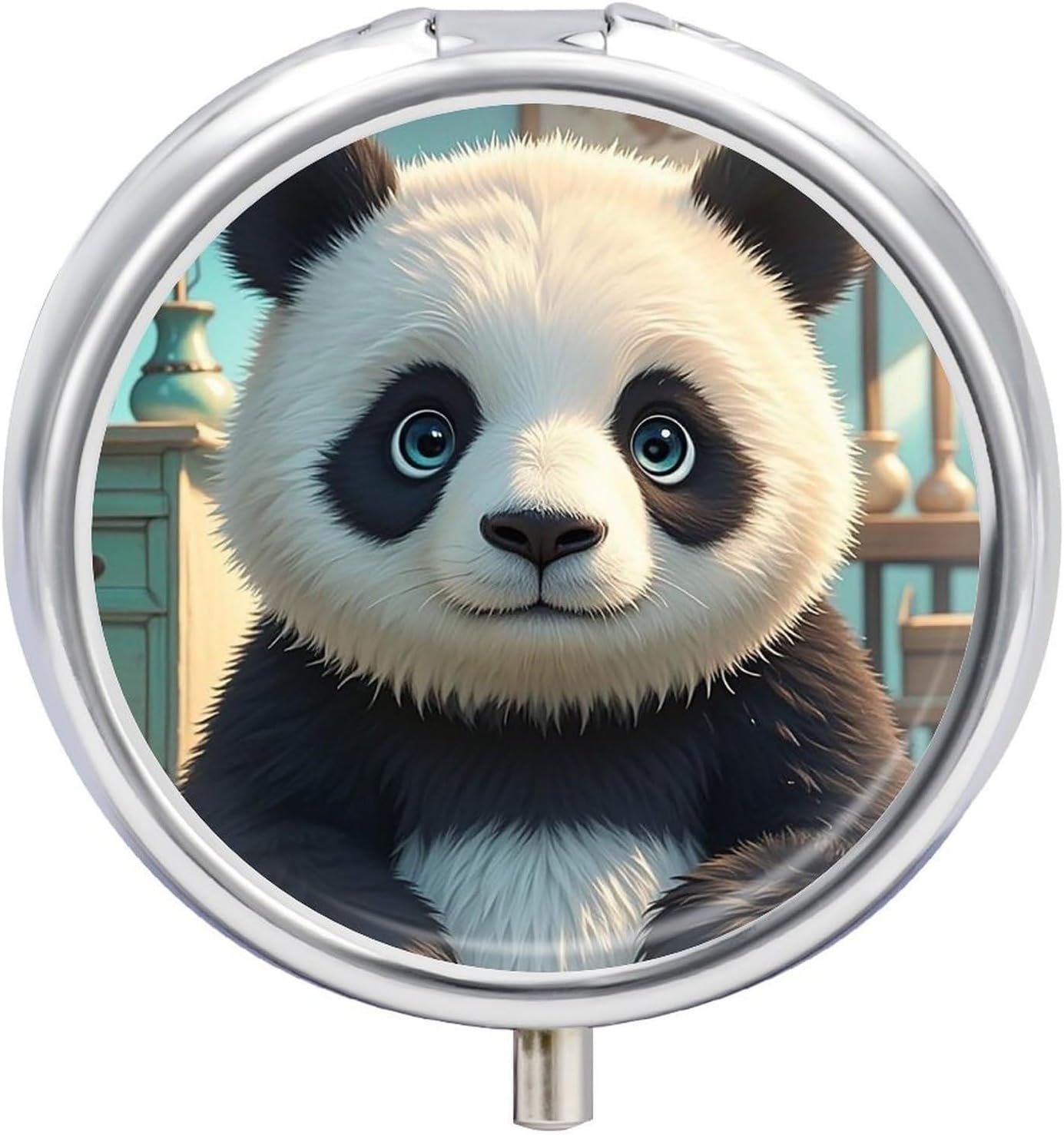 Anime Panda Face Round Pill Box for Home, 3 Compartment Pill Case