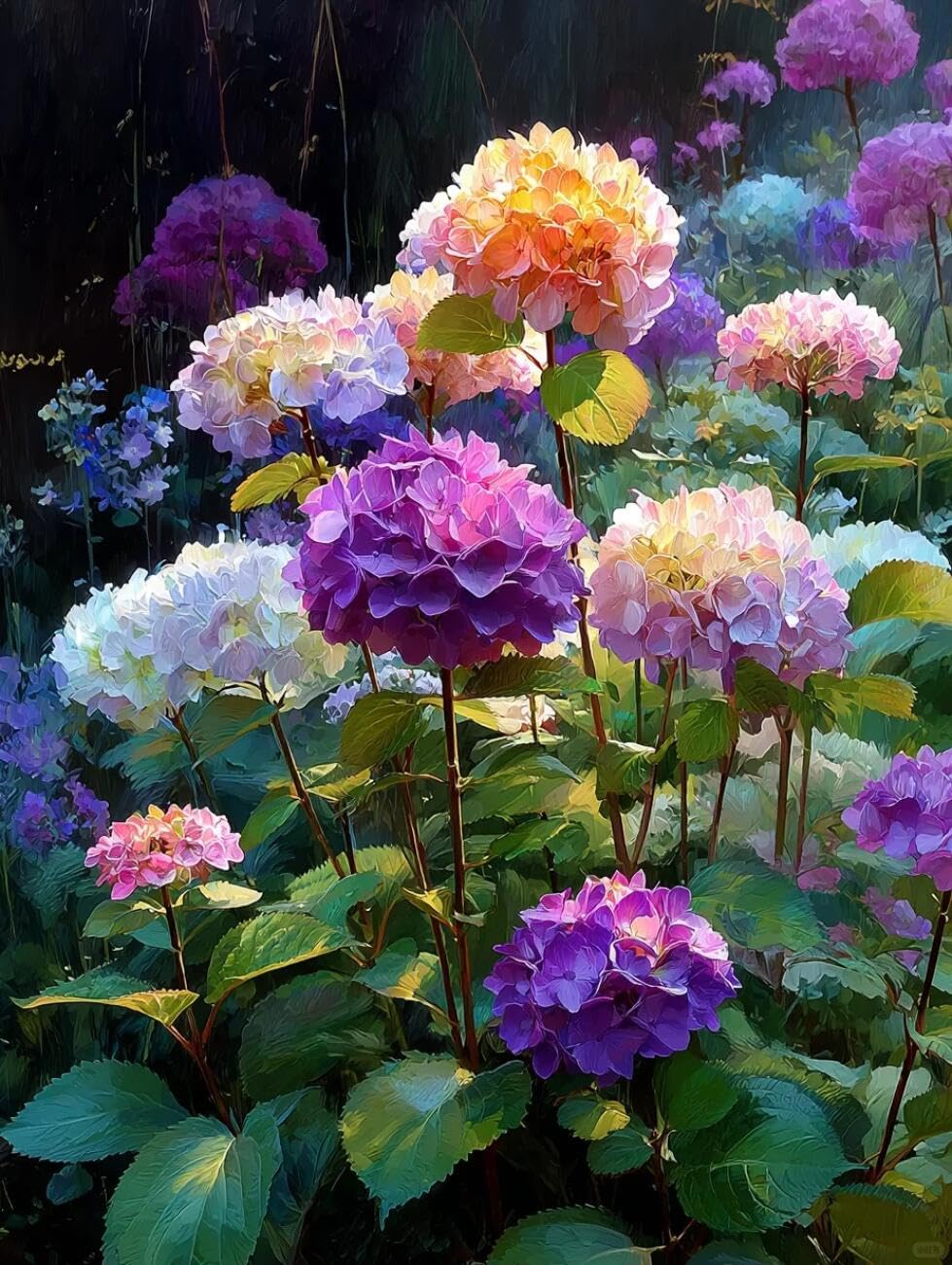 RKFLGEW Flowers 14CT Cross-Stitch Kits Fantasy Hydrangea Preprinted Fabric Cross Stitch DIY Art Needlecrafts Embroidery Kits for Adults Beginners 40x50cm
