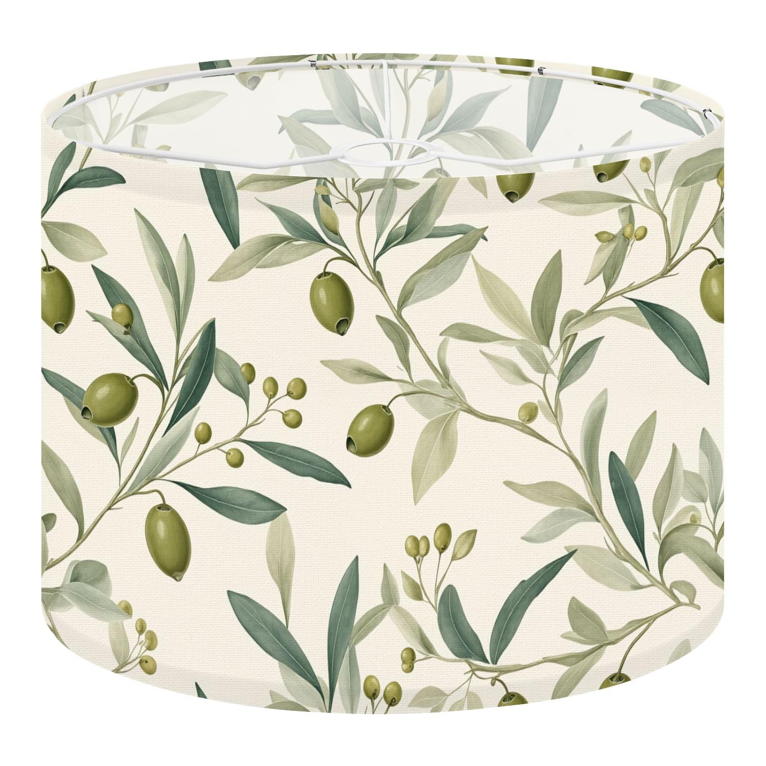 Fabric Drum Lamp Shade Olive Branch Green Olives Leaves Light Vintage Funky Medium Linen Decorative Lampshades 13inch Set of 1 for Table Lamps, Floor Lamps,Ceiling Lamp