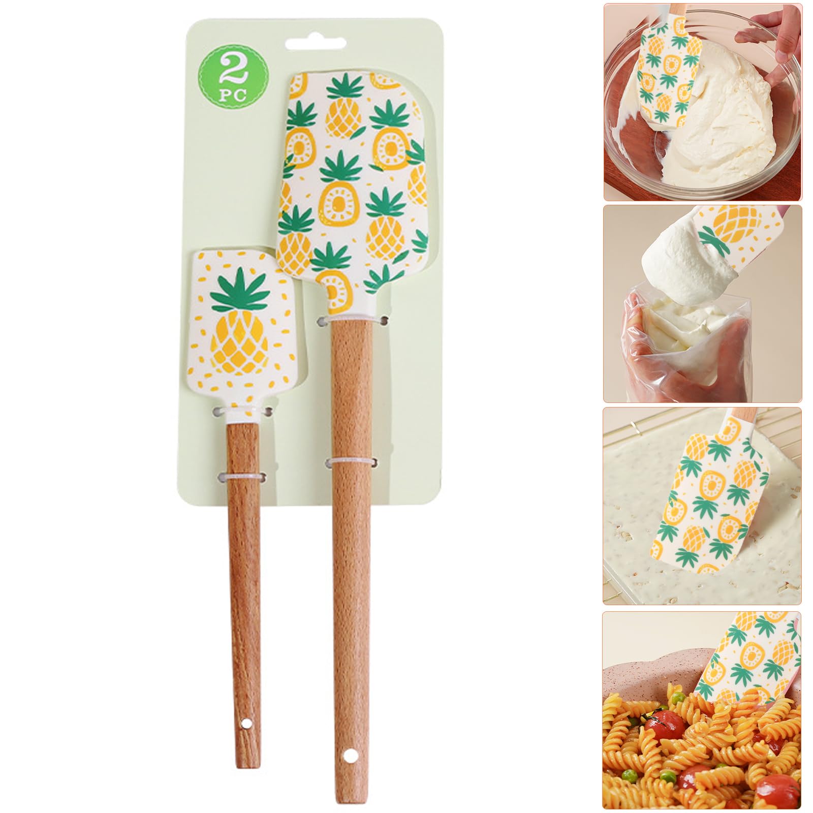 MUFEKUM Silicone Spatula Set, Heat Resistant Detachable Rubber Spatula with Beechwood Handle, Non-Stick Silicone Scraper Kitchen Utensils for Cooking, Scraping, Baking and Mixing (Pineapple)