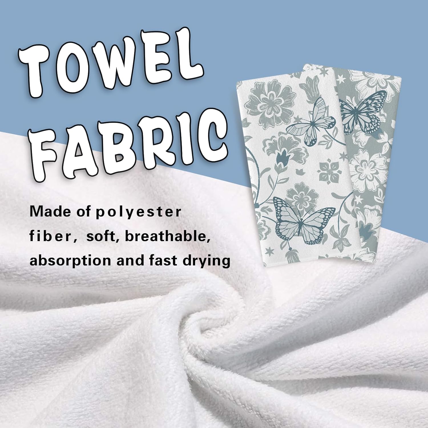 Butterfly Flower Kitchen Dish Towels Set of 2, Gray White Vintage Floral Drying Hand Towel Baking Cooking Cloth, Retro Elegant Botanical Spring Summer Bathroom Home Decoration 18'' x 26'' - Image 4