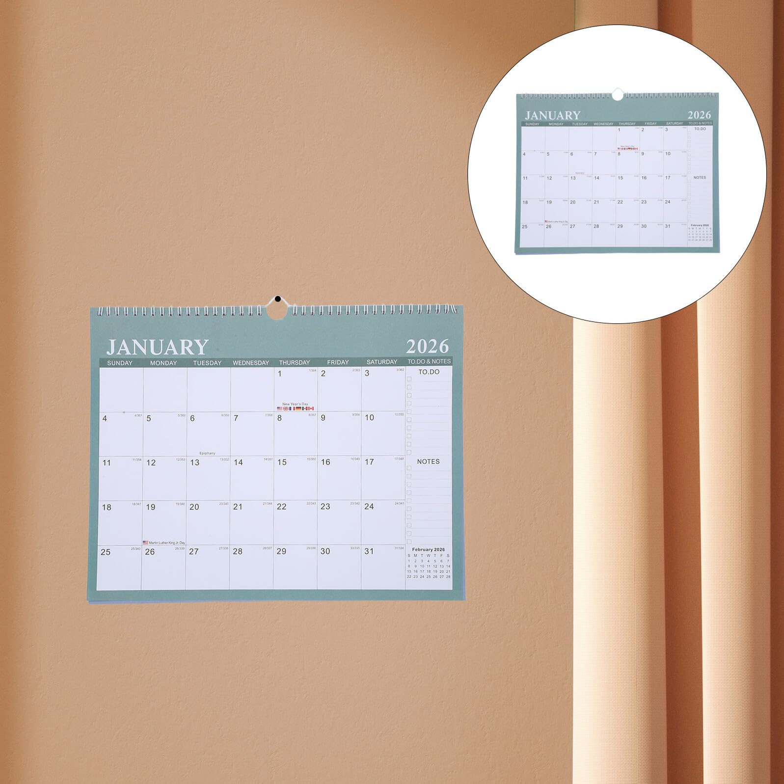 Großer Wandkalender Monate Monatsplaner mit Stabilem Hartpapier Handabreißbare Spiralbindung Mehrsprachiger Feiertagskalender für Büro Schule und Zuhause zur Jahresplanung