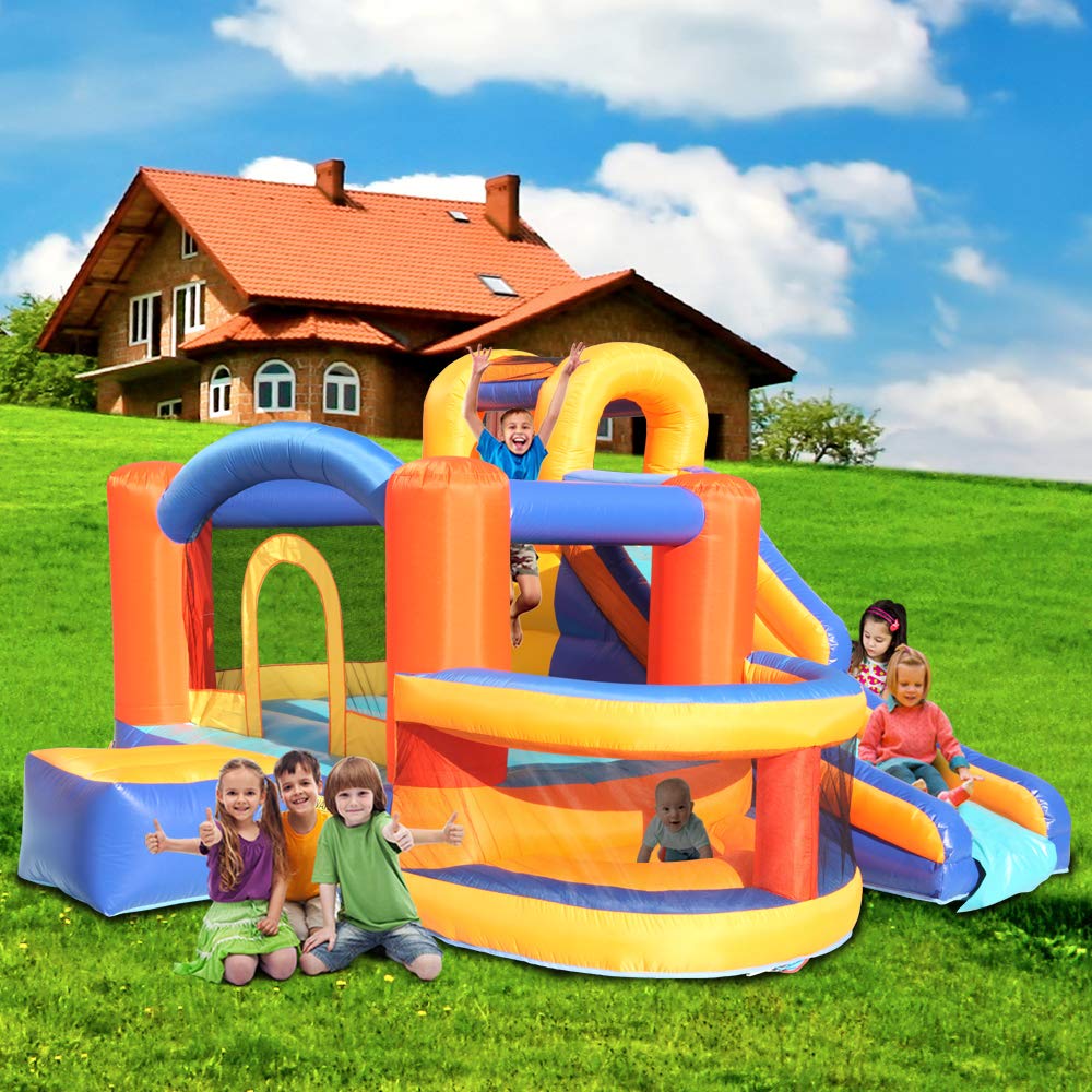 Henf Bounce House,100FT Inflatable Bouncer, Jumping CastleStretchable Garden Hose with Spray Nozzle,Durable Sewn with Extra Thick Material, for Outdoor and Indoor Use,Without Air Blower