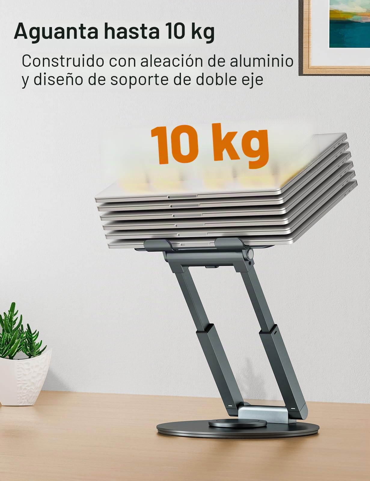 tounee Soporte Portátil Altura Ajustable de hasta 21 Pulgadas, Soporte Ergonómico Ordenador Portátil con Base Giratoria de 360 Grados Laptop Stand Compatible con Todas Las Portátiles de 10-17", Gris