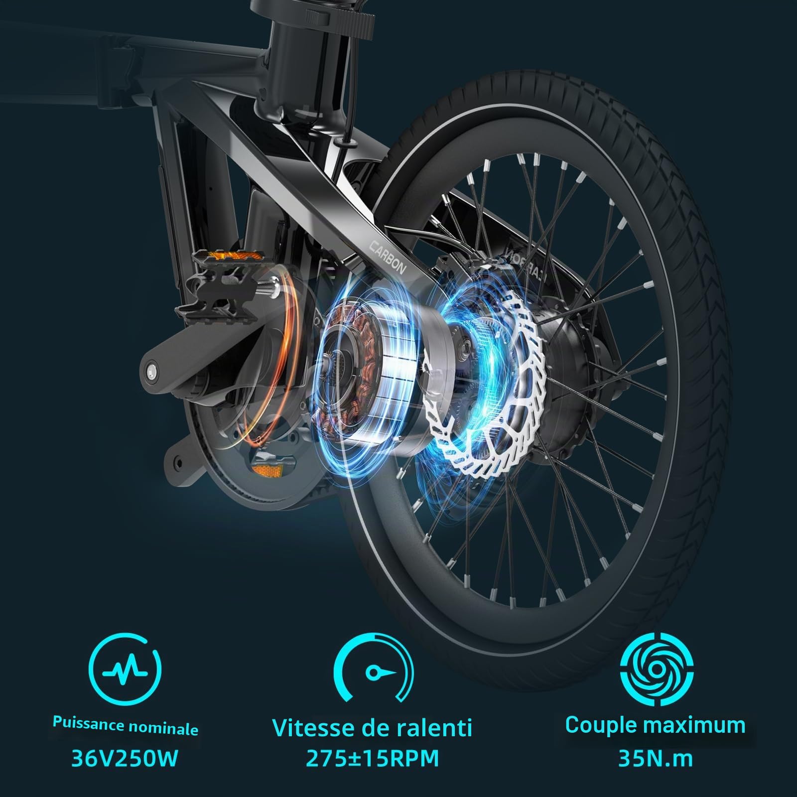 Vélo électrique Pliable ADO AirCarbon 20″ pour Adultes, Ultra Léger 14,5 kg, Transmission par Courroie, Mmoteur Bafang, Modes ECO et Sport, GPS, LCD, Application, Autonomie Jusqu'à 100 km