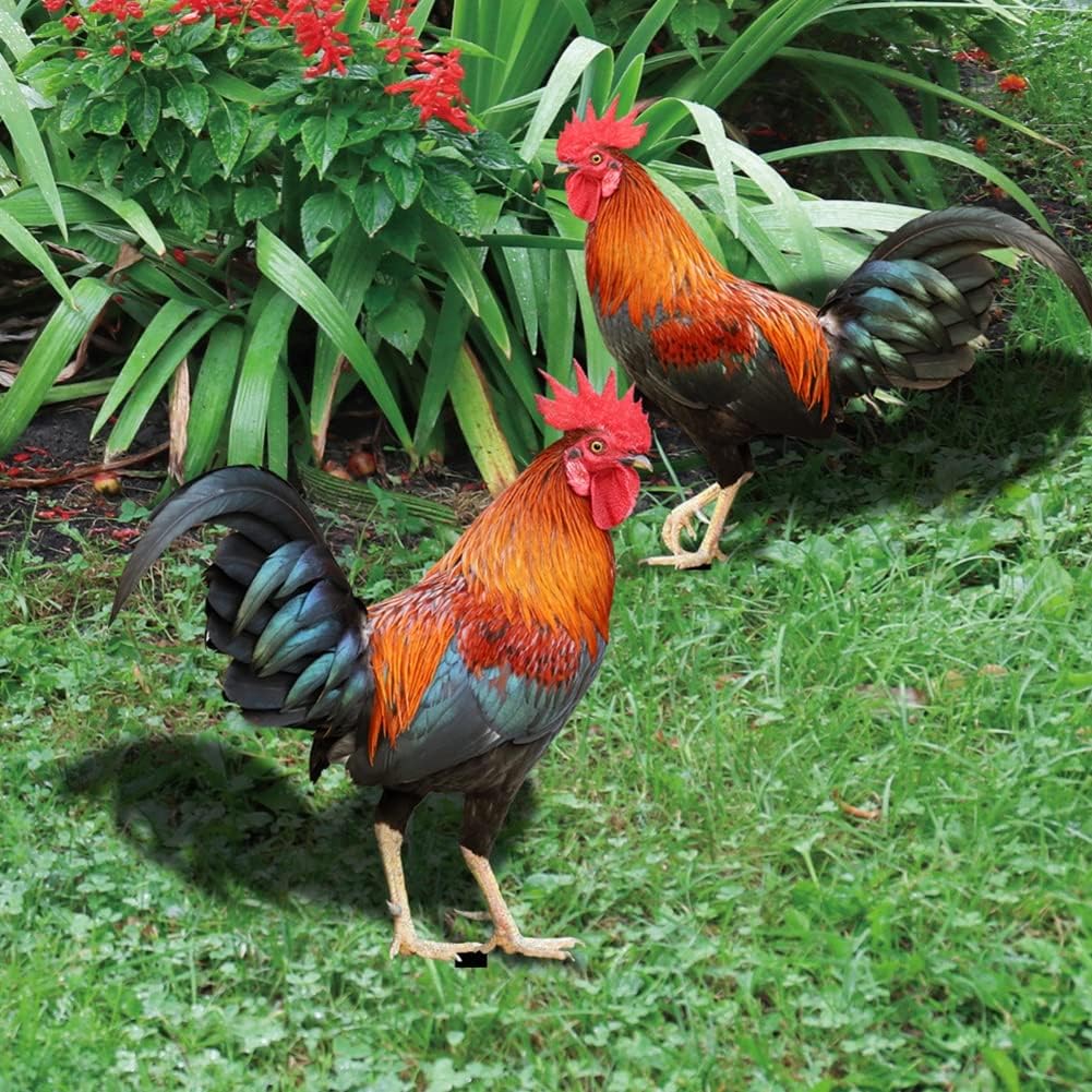 2 PCS Rooster Yard Decor, Rooster Statue Yard Art Garden Decoration,Rooster Garden Decor Chicken Yard Art Rooster Stakes,Acrylic Chicken Yard Art Sculpture Outdoor Figurines For Garden Patio Lawn ( Co